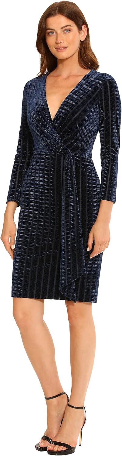 Maggy London Women's Holiday Foil Glitter Shimmer Metallic Dress Occasion Party Guest of, Navy - Image 2