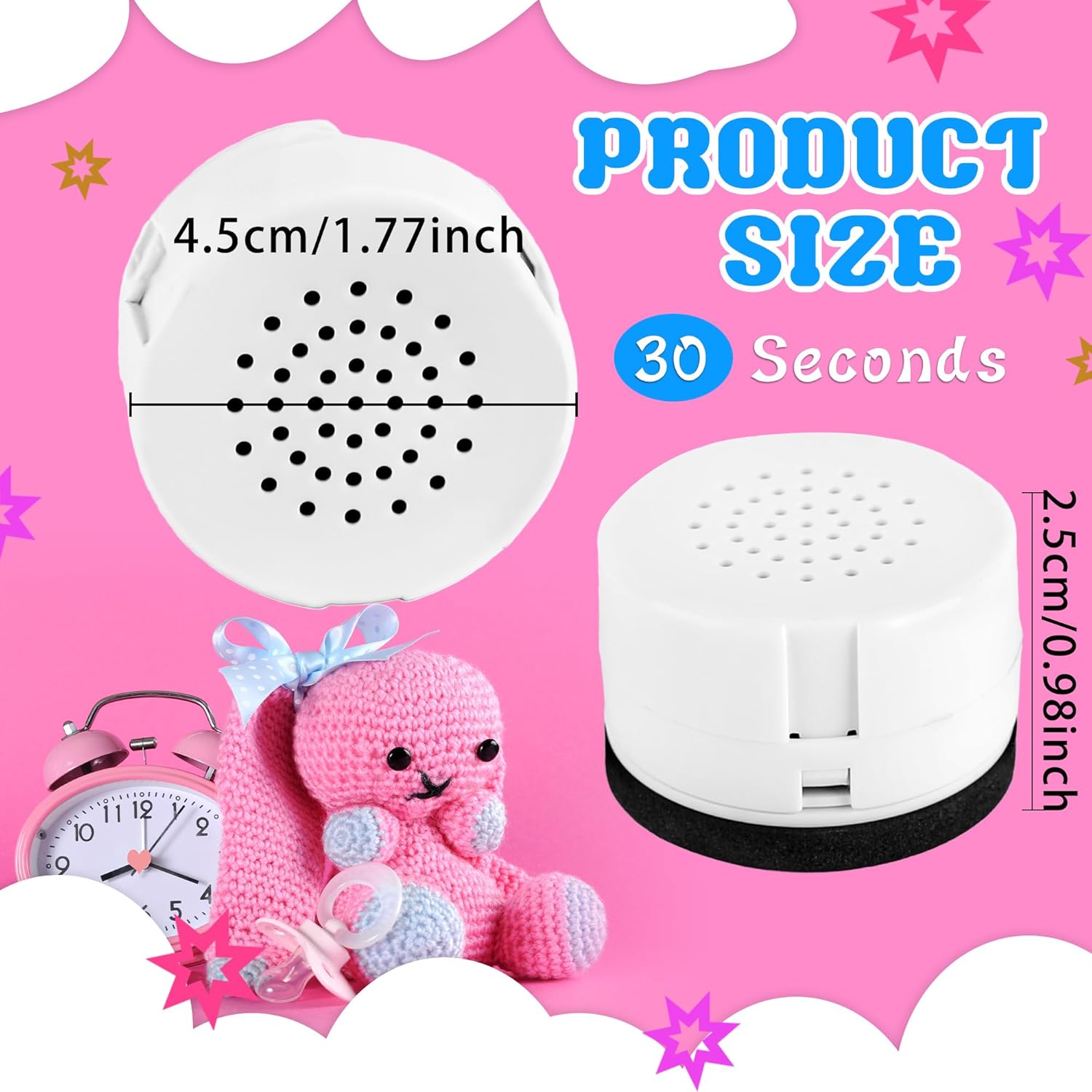 9 Pcs Voice Recorder Recordable Sound Module for Stuffed Animal Bear Doll Plush Toy Pillow Device Record Custom Message Music Recording Button Box DIY Crafts Birthday (30 Seconds)