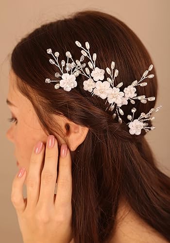 Xerling Accesorios para el cabello con perlas florales para boda, horquillas para el cabello, peine para el cabello, hermosas joyas de cabeza de