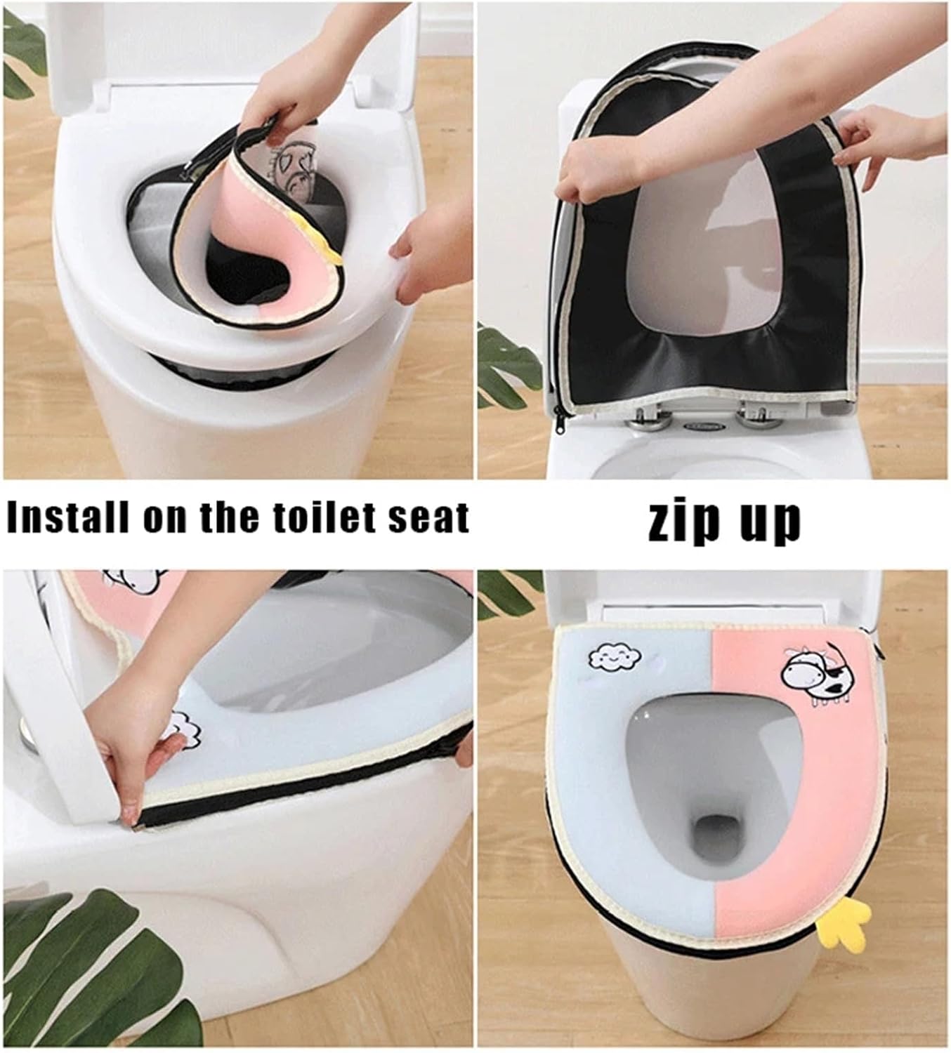 Winter Warm Toilet Seat Cover Cute Cartoon Cushion Universal Waterproof Zipper Closestool Mat Bathroom Accessories(Orange-1)