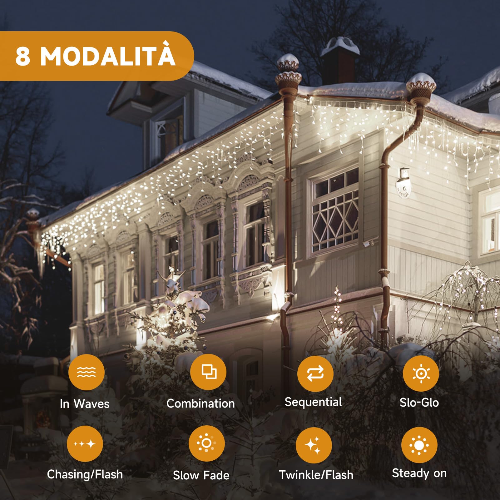 WOWDSGN Luci Natale 10M 440LED, Decorazioni Natalizie Tenda Luminosa Natale con 8 Modalità, Luci Natalizie da Esterno IP44 (Bianco Freddo)