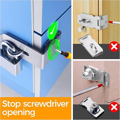 Miniatura 3 de Hasp Latch - Paquete de 2 cerraduras de acero inoxidable 304 sólido de 90 grados, cerradura de cajón de escritorio, cerradura de seguridad segura