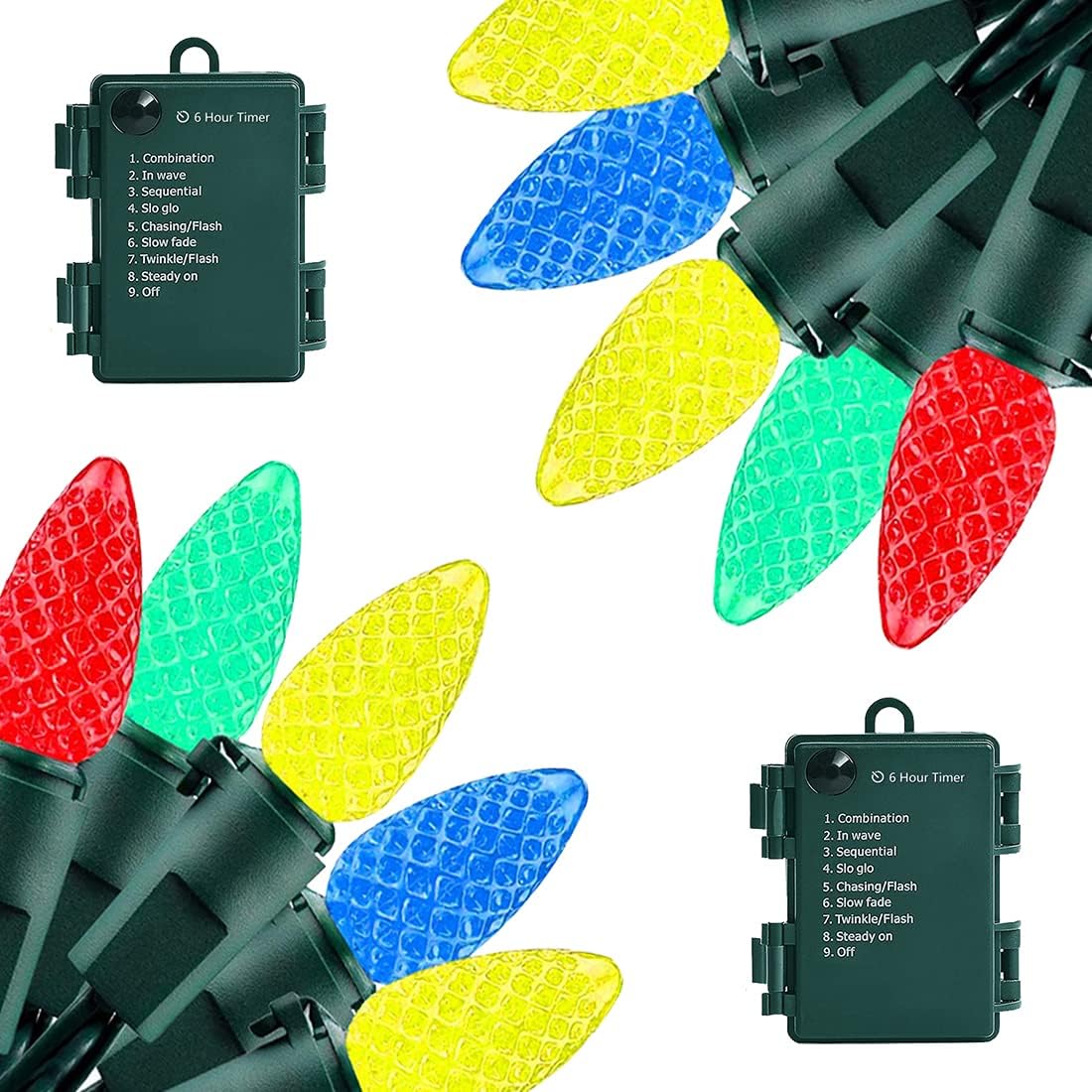 Battery Operated String Lights - 18ft 50 LED C3 String Lights Christmas Lights Battery Powered String Lights for Indoor Outdoor Christmas Tree Wreath Party Decoration, Waterproof, Multicolor 2Pack