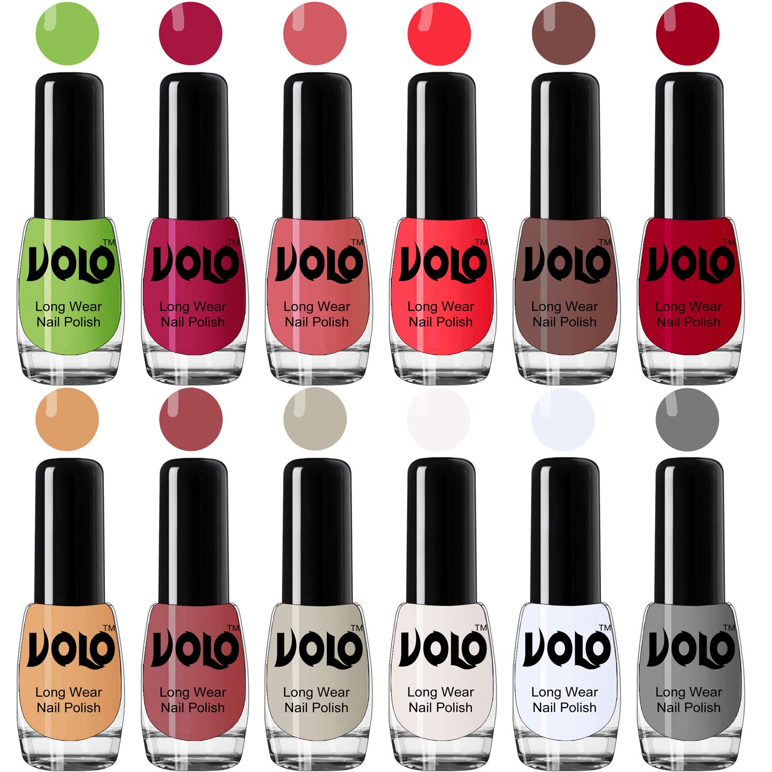 Volo True Wear High Gloss Impresso Nail Polish Sets of 12 Nail Paints(Green, Magenta, Peach, Red, Nude, Red, Nude, Tan, Nude, White, Top Coat, Grey) 60 ML-picture-17