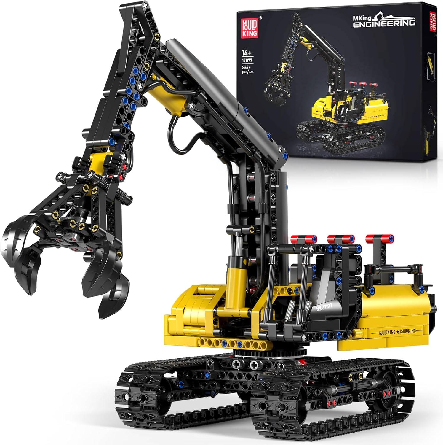 Mould King Crawler Hydraulic Wood Grabber Building Sets, 17077 Engineering Excavator Model Kit, Air Pumps Construction Set, MOC Cool Birthday for Adults/Teens (866Pcs)