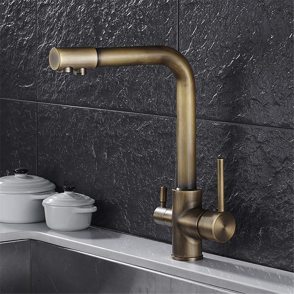 Antique Fredda E Calda Da Cucina Depuratore Di Acqua Del Rubinetto Lavandino Doppio Rubinetto Rotativo Da 360 Gradi Di Bronzo A 3 Vie A Doppio Filtro Miscelatore
