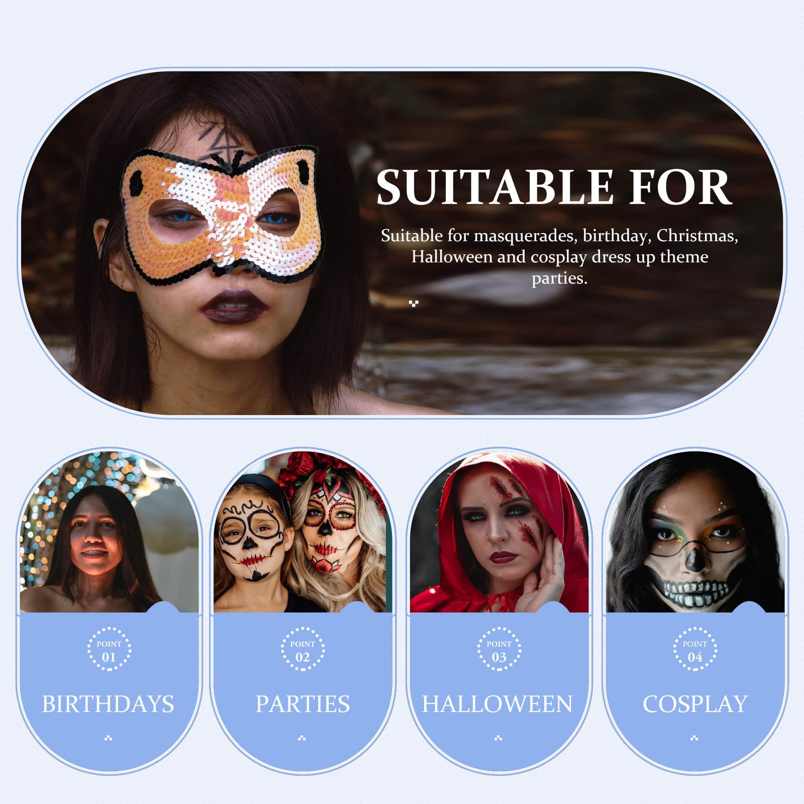 SEWACC 16 Pièces Masque pour Femmes en Tissu Non Tissé, Ajustable Manuellement, Taille Unique, pour Bal Masqué, Halloween et Fêtes D'anniversaire