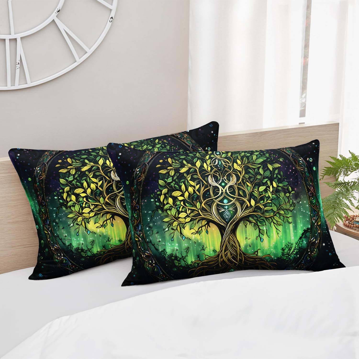 AILONEN Tree of Life Bedding Queen, Green Plant Starry Bohemia Comforter Set, Soft Lightweight Comforter Set, Exotic Boho Bedding 3-Piece, 1 Comforter + 2 Pillowcases