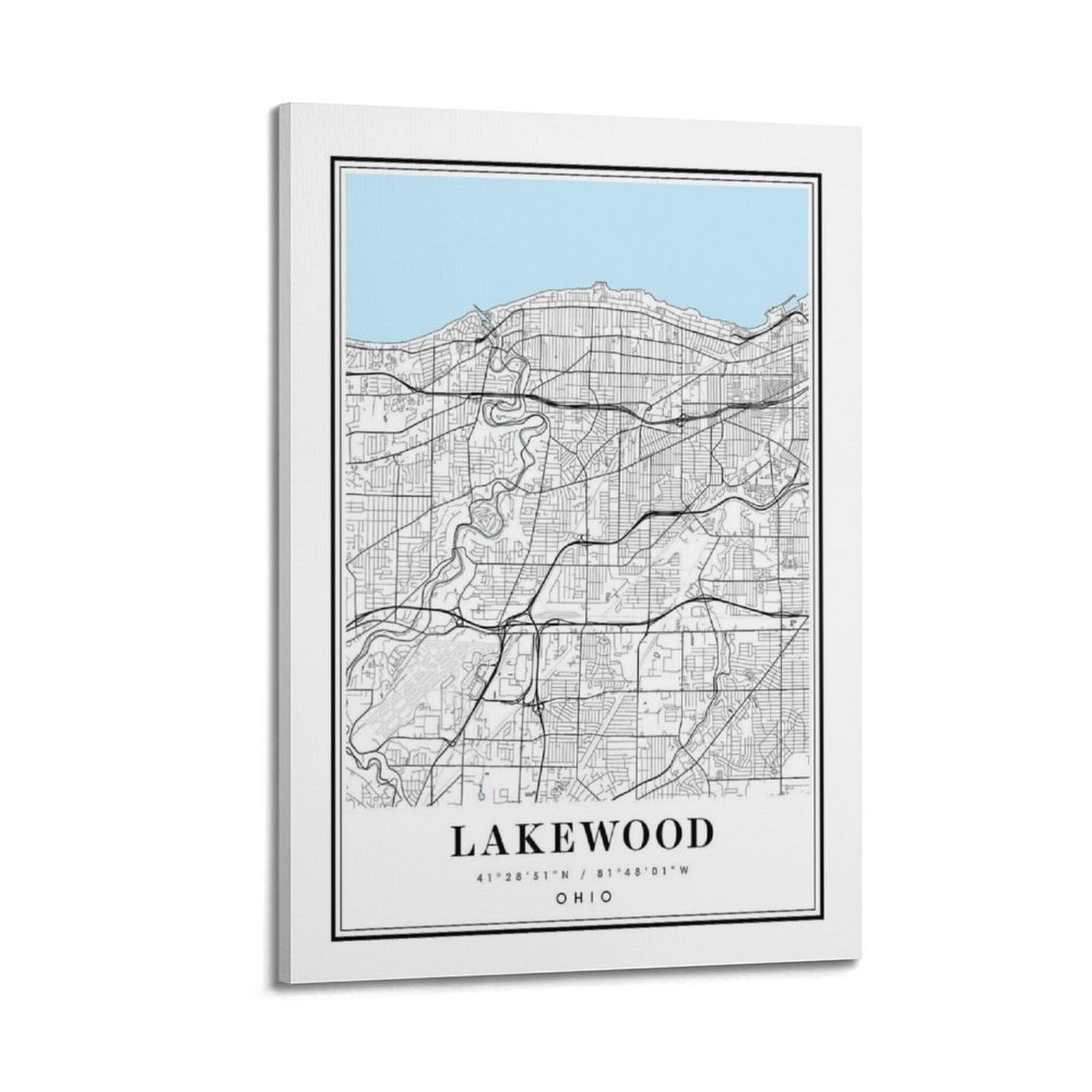 xiaoxiaoshen Lakewood Ohio Map Canvas Poster Wall Art Prints Room Aesthetic Murals Bedroom And Living Decorations 20x30inch(50x75cm)