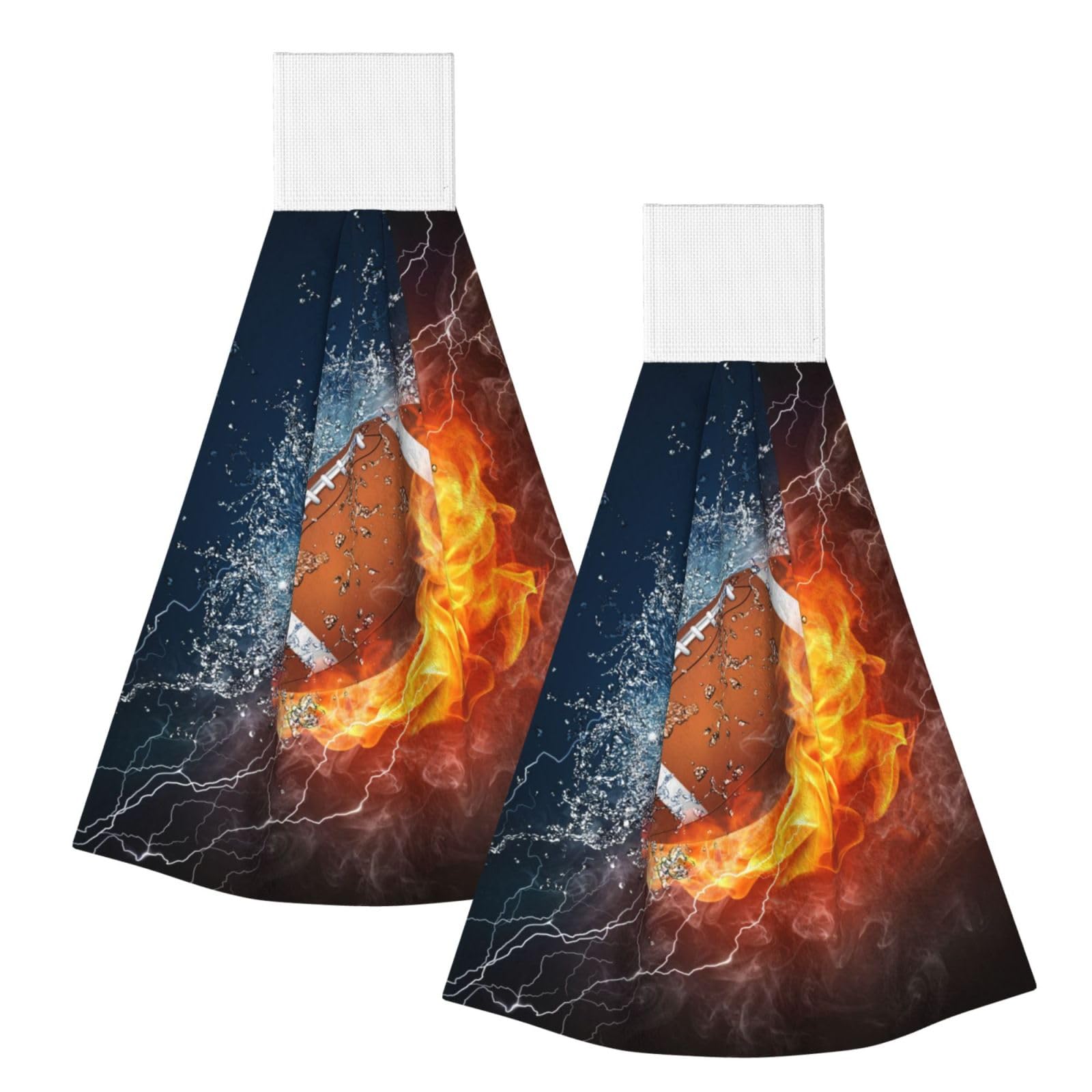 DOPKLNA American Football In Fire And Water, 2 Pcs Hanging Coral Fiber Hand Towels for Bathroom, Absorbent Kitchen Towels