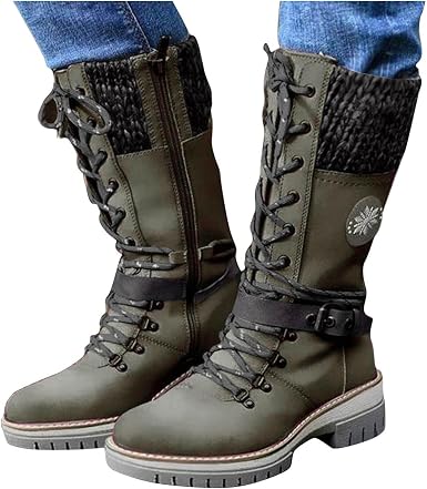 Amazon.com: AIHOU Botas para mujer, botines a la moda, con cordones,  hebilla, correa de tacón bajo, botas de plataforma, botas altas a la  rodilla, botas de equitación para mujer : Ropa, Zapatos