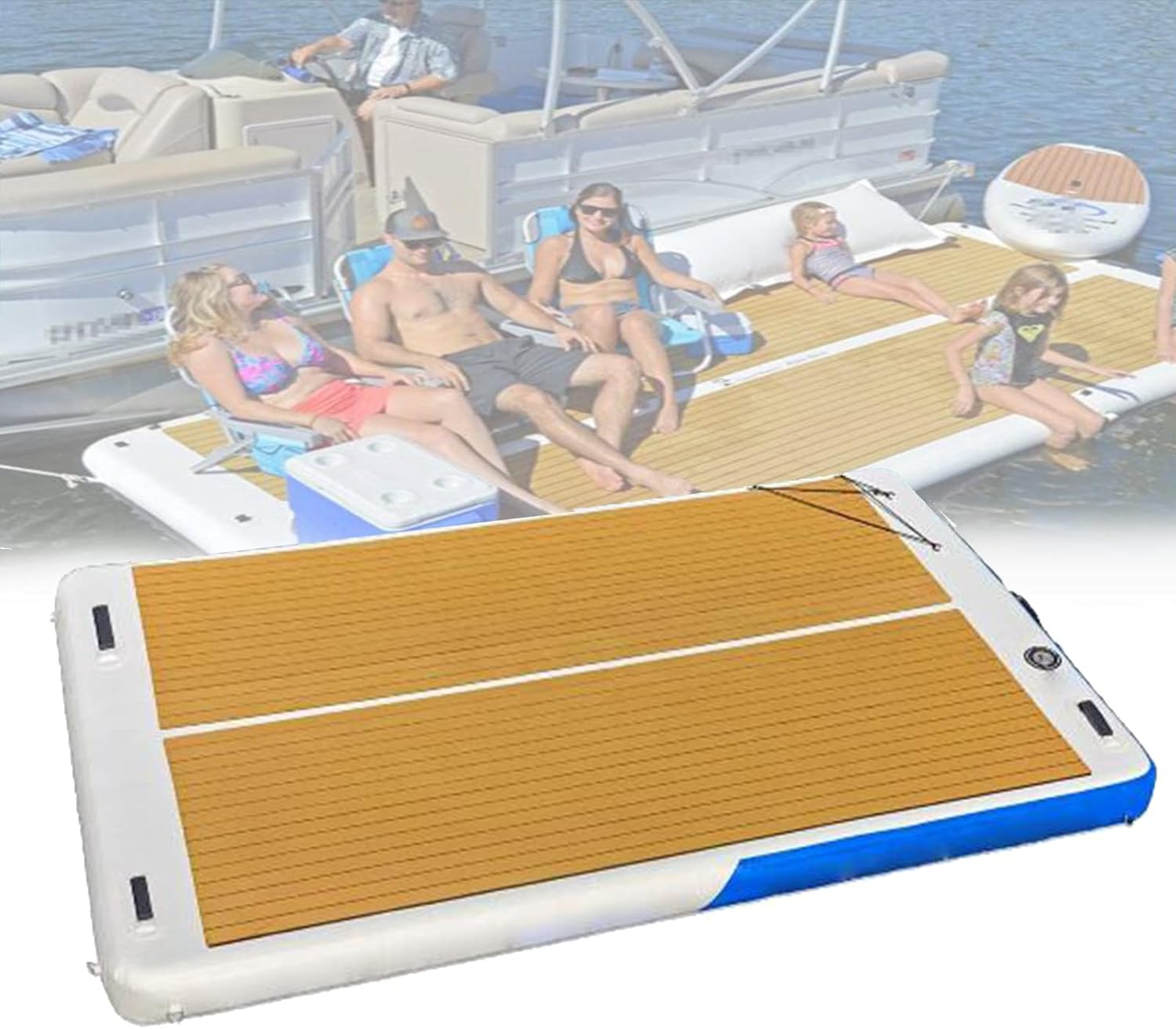 Floating Island Raft, Inflatable Pool Floating, Beach Floating Deck Chair Raft Water Inflatable Floating Bed, 6.6Ft