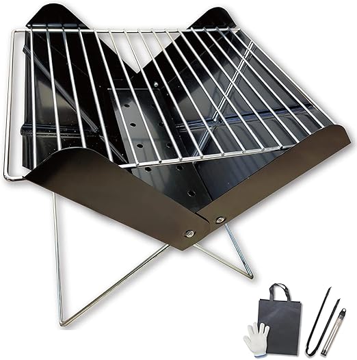 Amazon qセット バーベキューコンロ たき火台 コンパクト グリル ソロキャンプ q 火吹き棒 炭ばさみ 軍手 持ち運びバッグ お手軽セット Imachu バーベキューコンロ 焚火台