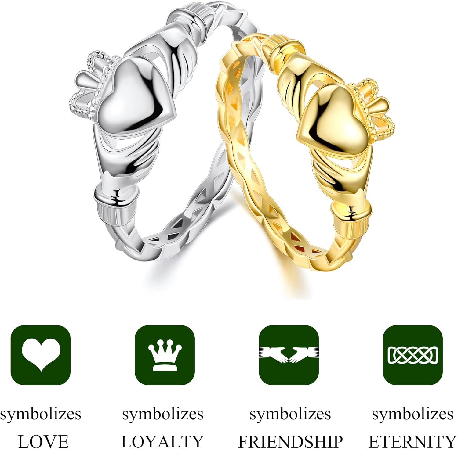 LYTTMAB Claddagh Rings For Women Men, Sterling S925 Silver Irish Celtic Rings, Crown Ring Friendship Ring Heart Ring