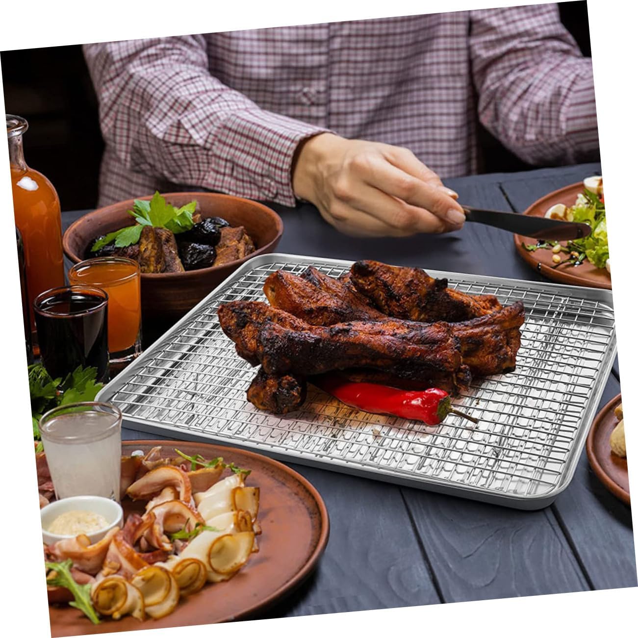 1set Multi-function Baking Rack Non-stick Camping Baking Pan Wire Rack for Oven Cooking for Cookies Cakes and Desserts