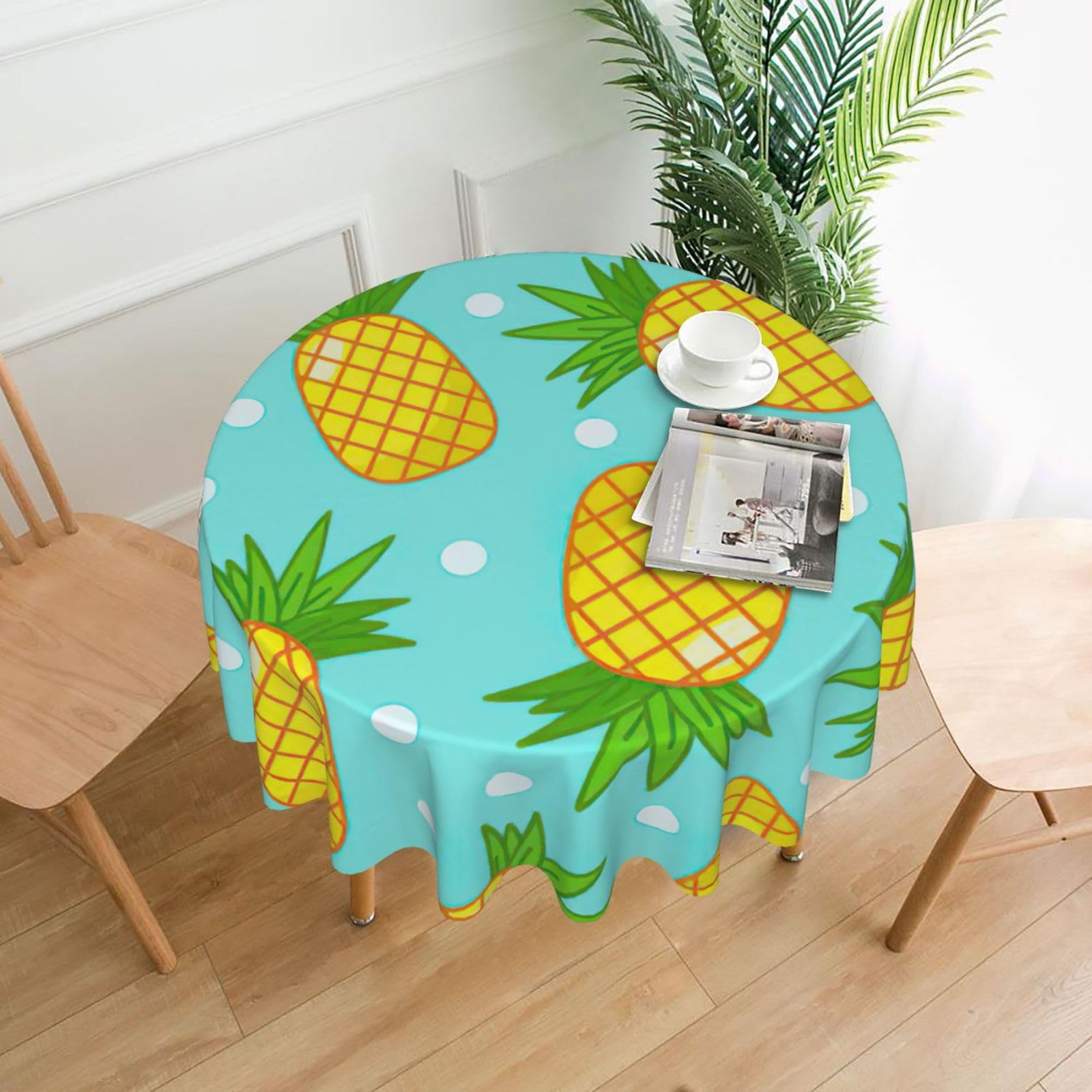 SDEGTHO Fresh Pineapple Print Modern Retro Round Tablecloth 60in Polyester Fabric Cover for Party Dining Table Washable