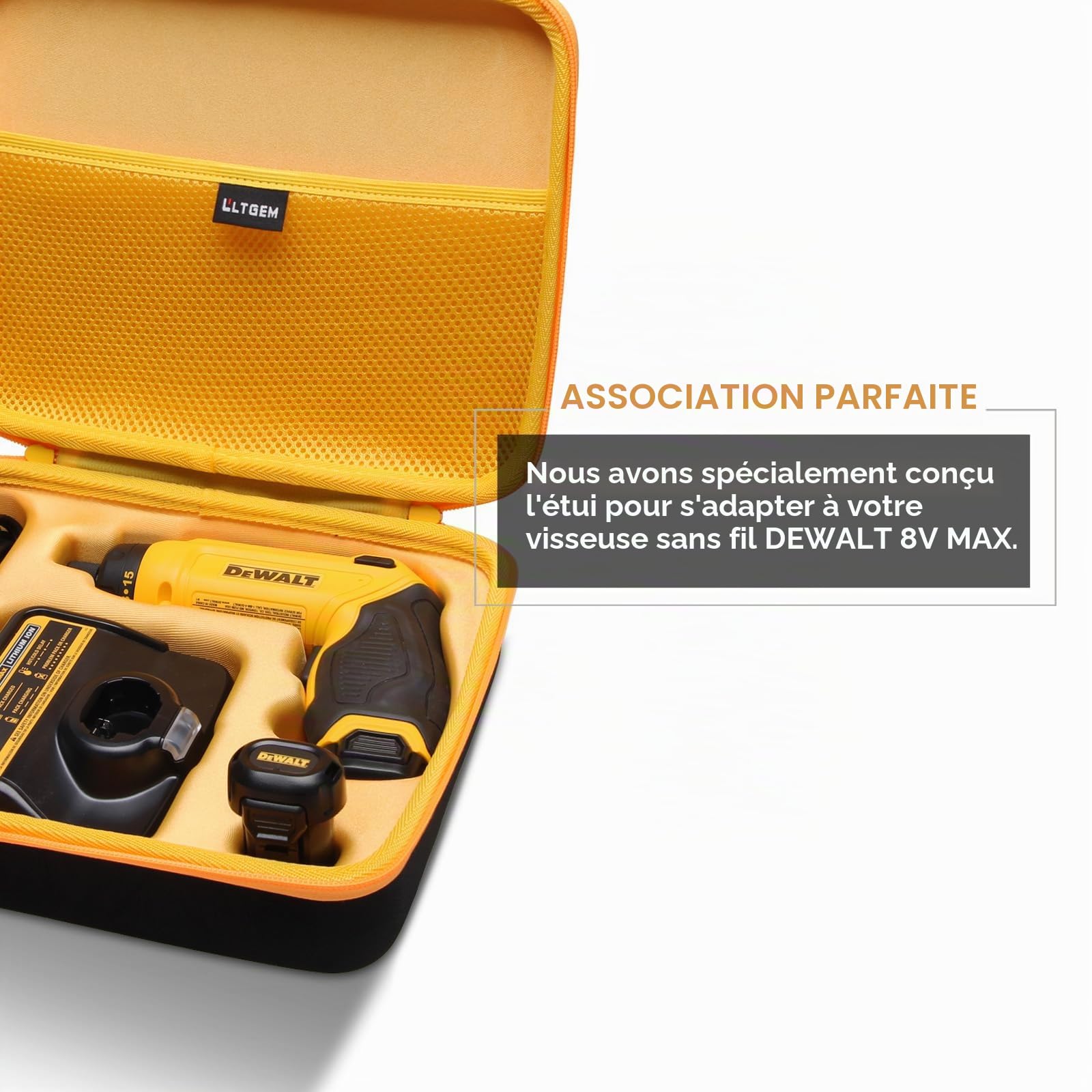 LTGEM Étui Rigide en EVA pour kit de Tournevis sans Fil DEWALT 8 V Max, gyroscopique, 2 Piles, électrique (DCF680N2) – Sac de Transport de Transport de Voyage