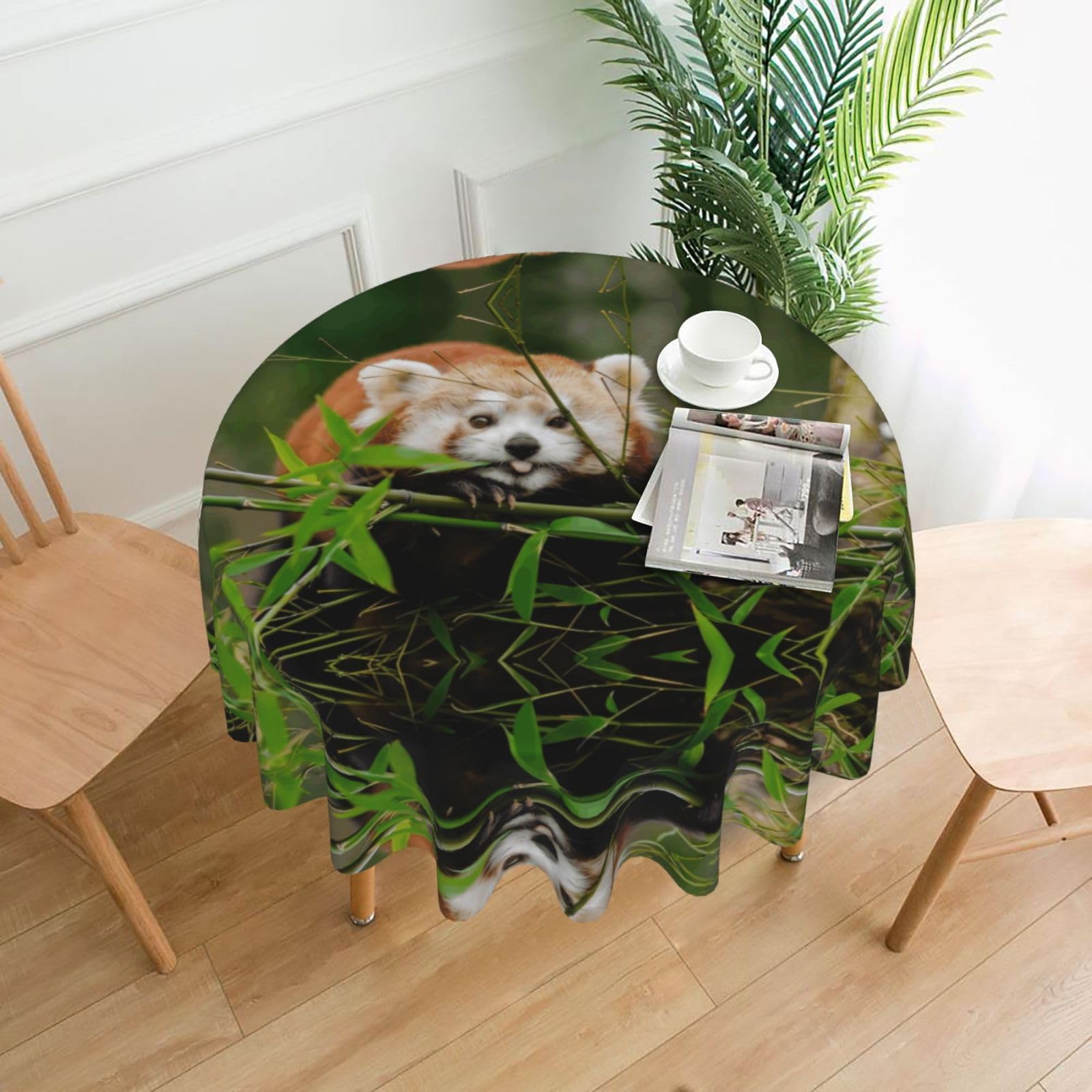 WHJSSF Little Red Panda Prints Round Decorative Table Throw 60 Inch – Waterproof Table Cover for Dining, Coffee Tables, and Outdoor Events