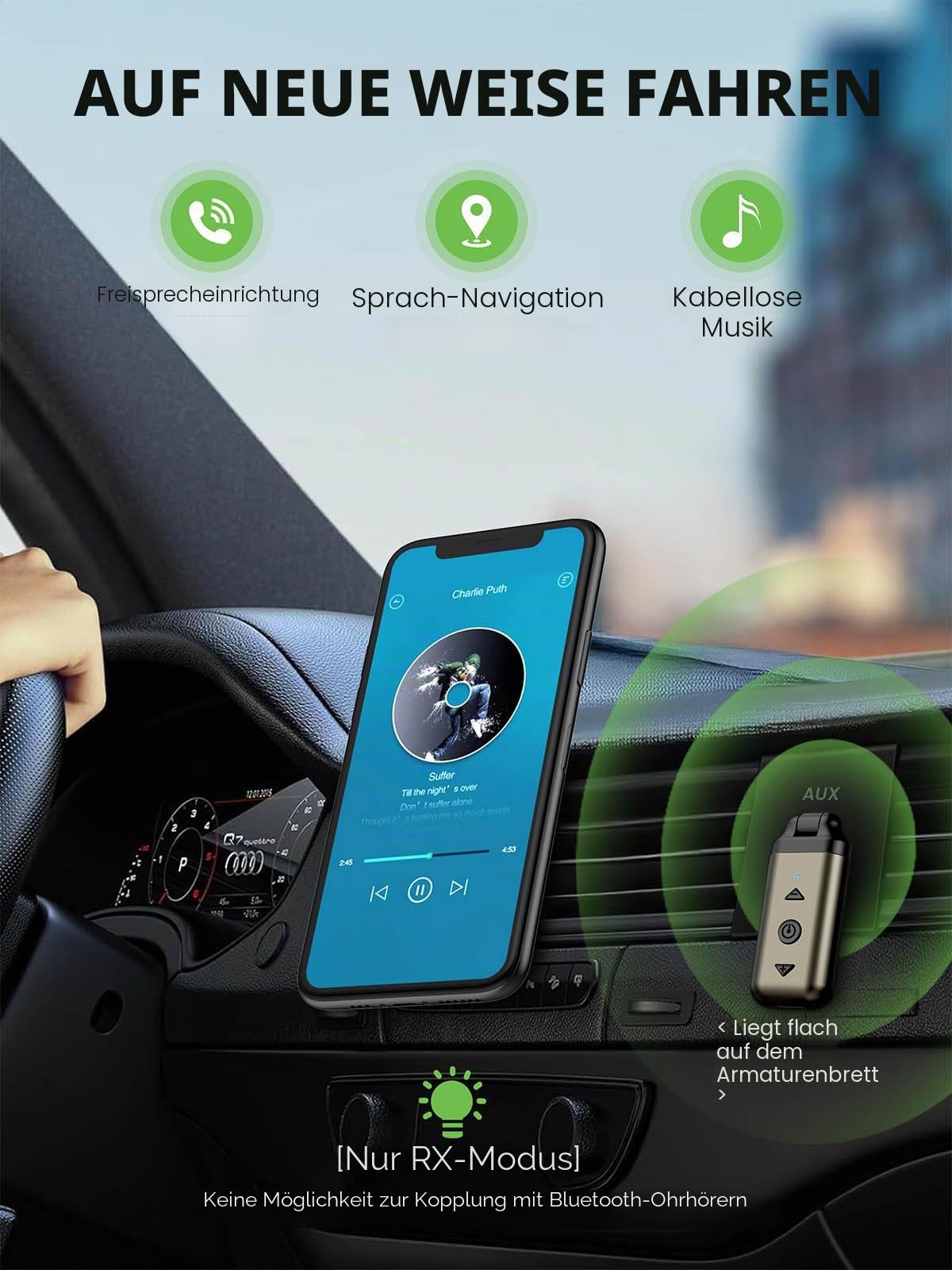 HVMLAK Air88 Aux Bluetooth 5.4 Adapter Auto, Empfänger mit Rotierbarem 3.5 Klinke, für Home Stereo, Musik Streaming, Freisprechanruf, Lautstärke und Spursteuerung, 12 Stunden Batterie
