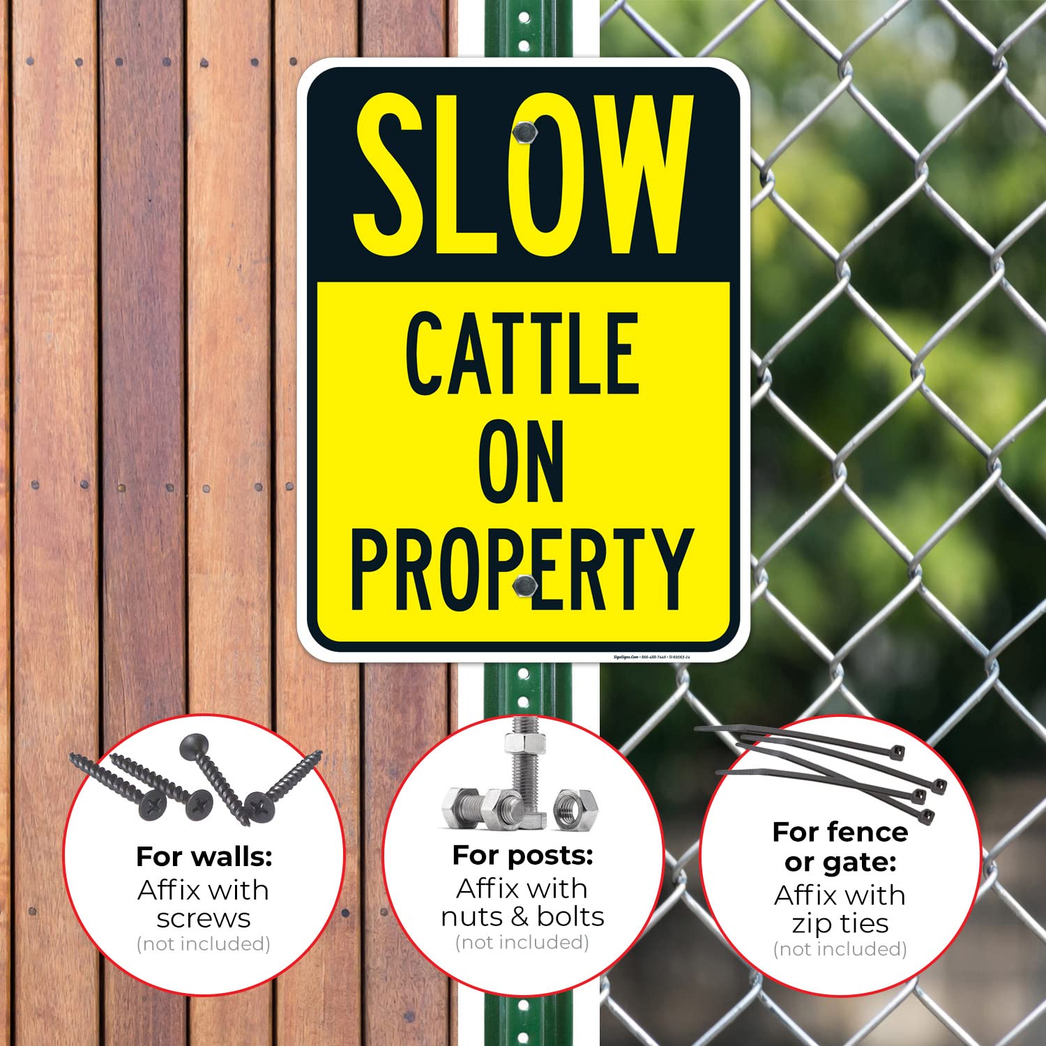 Slow Cattle On Property Sign, 18x24 Inches, Rust Free .063 Aluminum, Fade Resistant, Made in USA