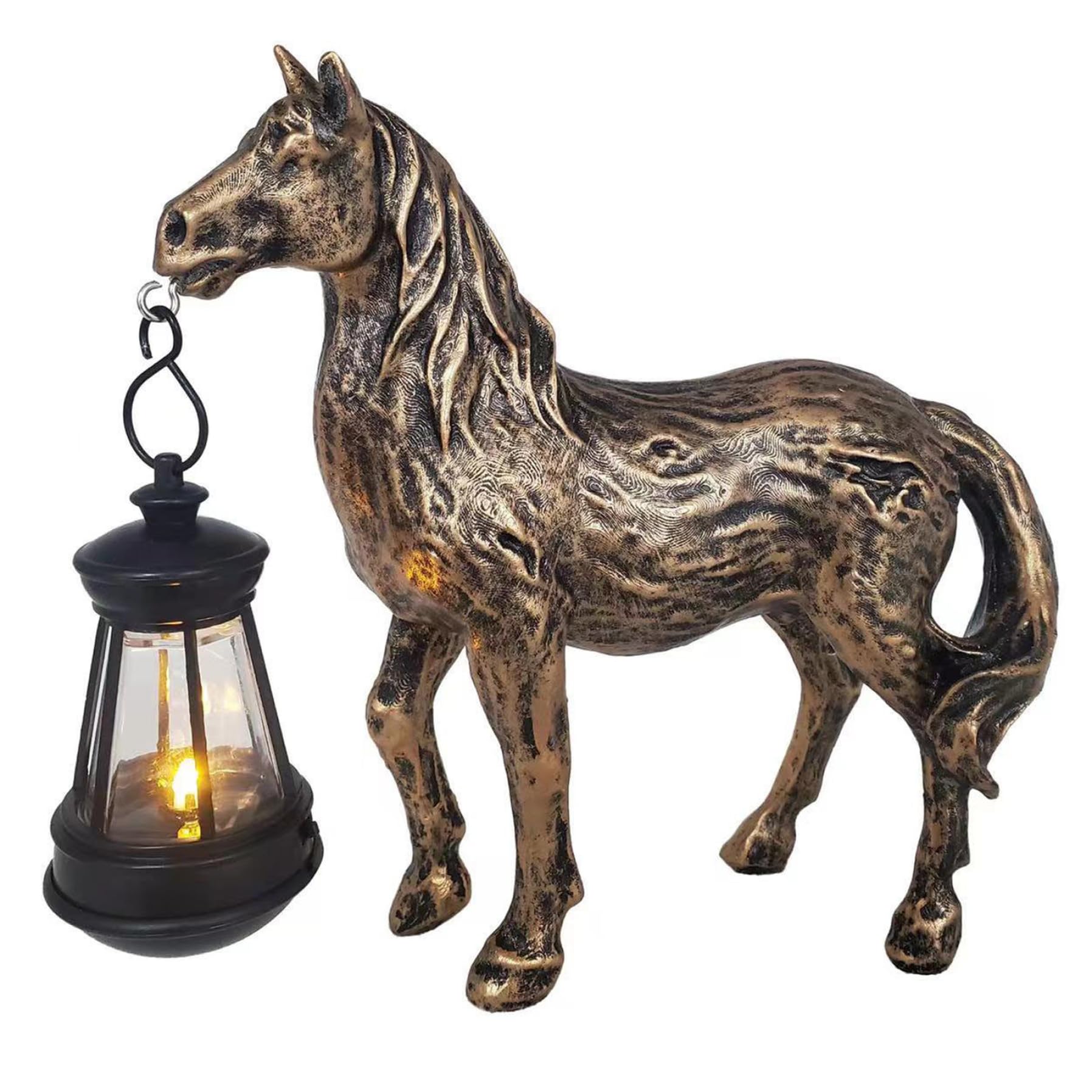 Figurines de cheval en resine et eclairage solaire pour animer vos soirees sur le patio