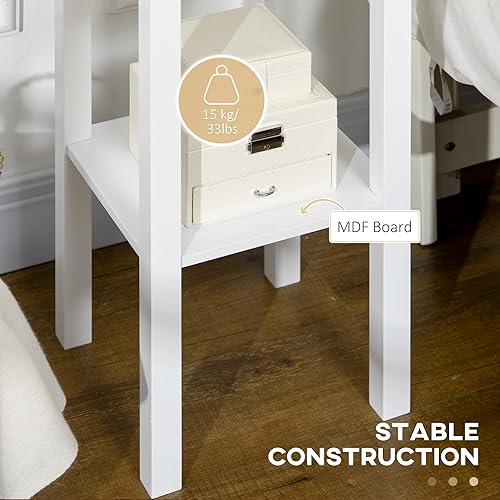 Miniatura 31 de HOMCOM Mesa auxiliar de 2 niveles con cajón, mesa auxiliar estrecha con estante inferior, para sala de estar, juego de 1, color rojo Rojo -,Negro