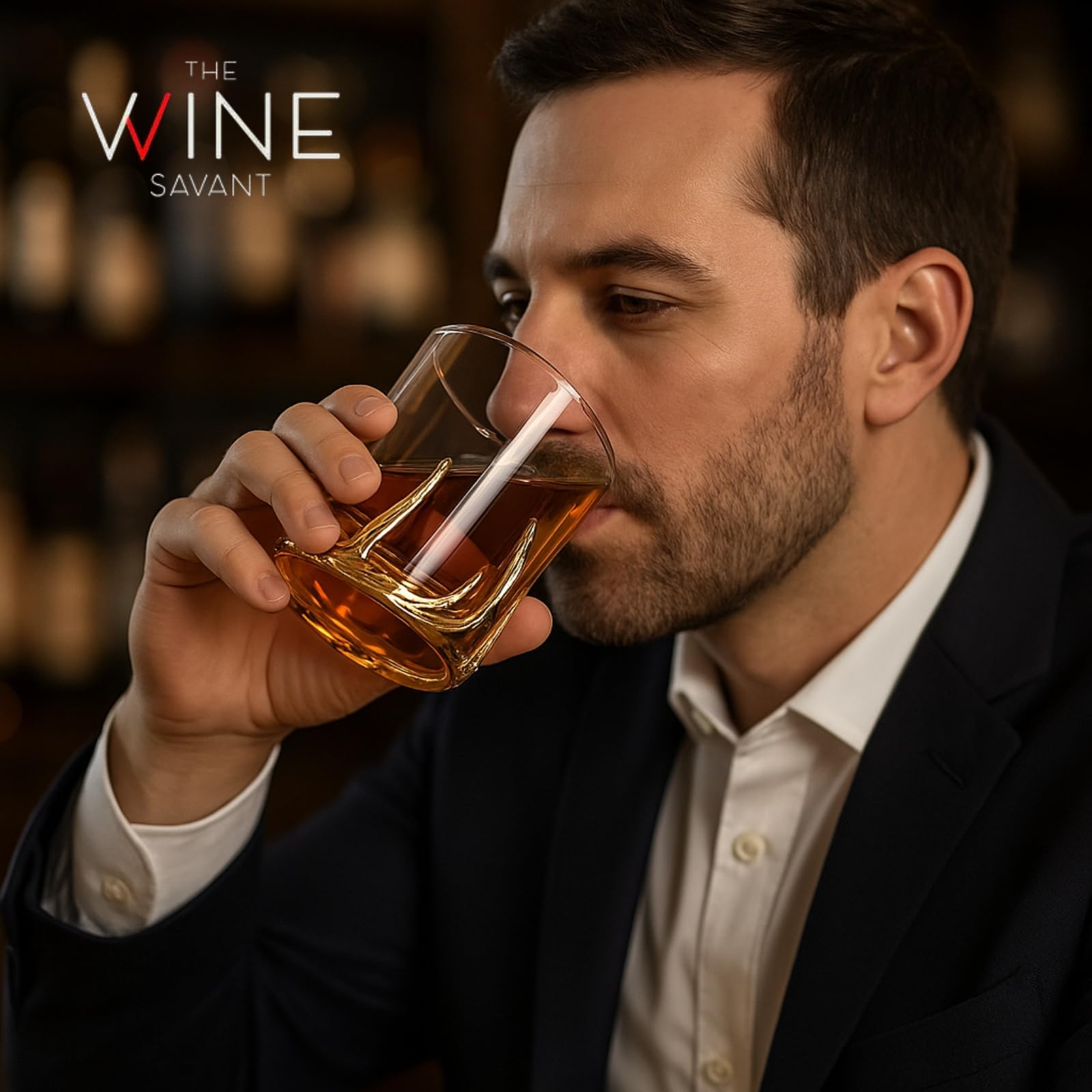 Verre à whisky double en bois doré à l'ancienne, 355,7 g, gobelet DOF avec base décorative, verrerie lourde pour bourbon, cocktails, bar rustique, décoration occidentale, cadeau unique pour lui ou