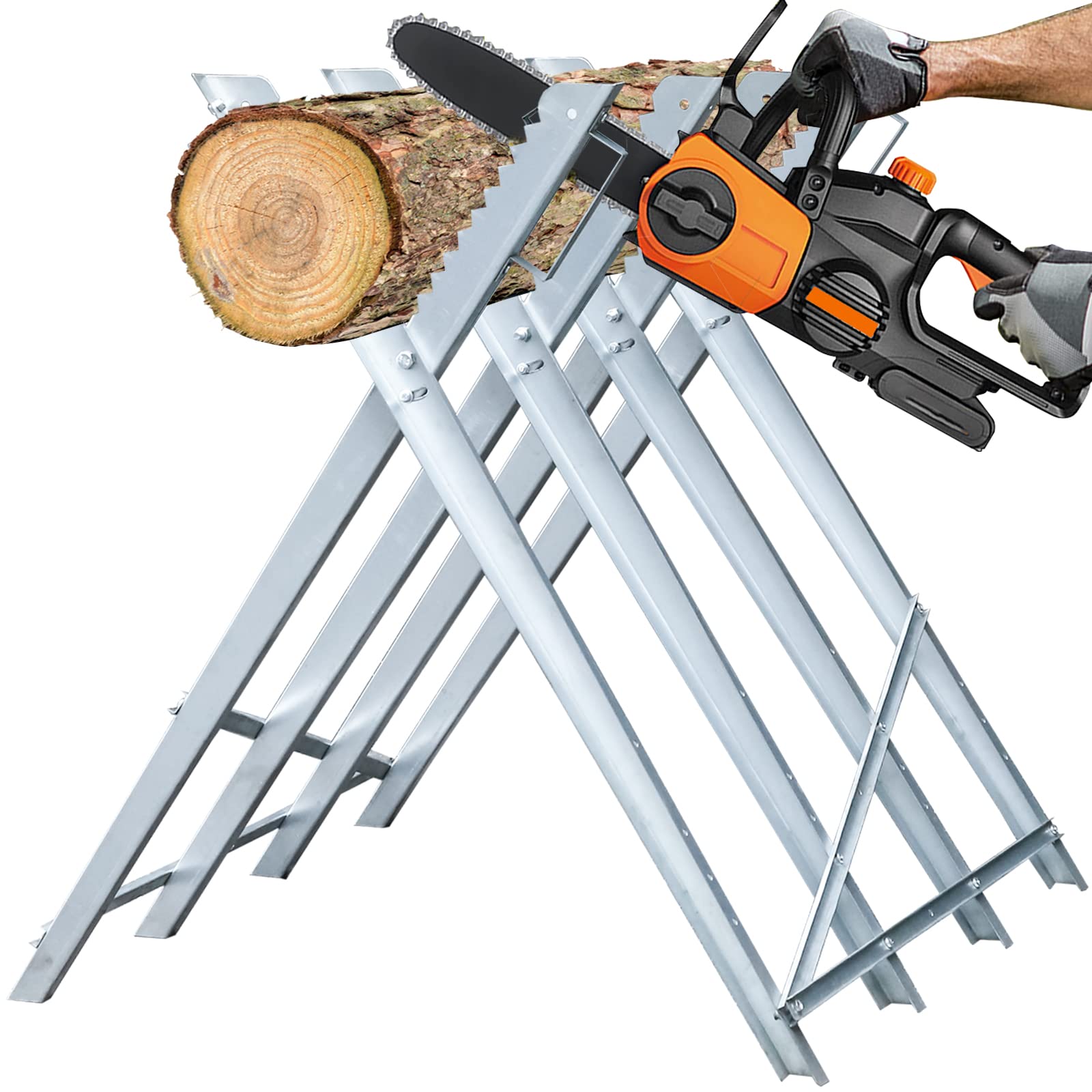 Chevalet De Sciage Pliable En Acier Galvanisé - Capacité 130 Kg, 84x80x80 Cm, Avec Dents De Scie