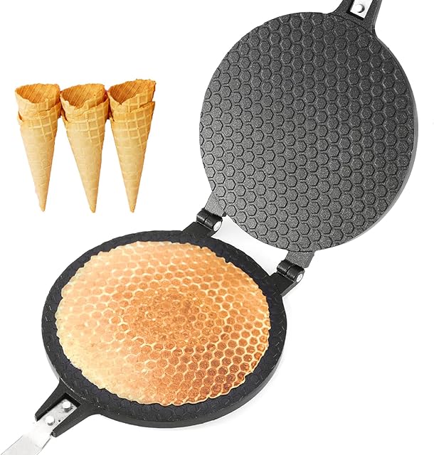 Dyna-Living Non-Stick Egg Roll Waffle Cone Machine Ice Cream Cone Maker Cooking Tools with Heat-insulation Handle for House Commercial Homemade DIY Ice Cream Cone Baking Pan, 6.7''/17cm in Diameter