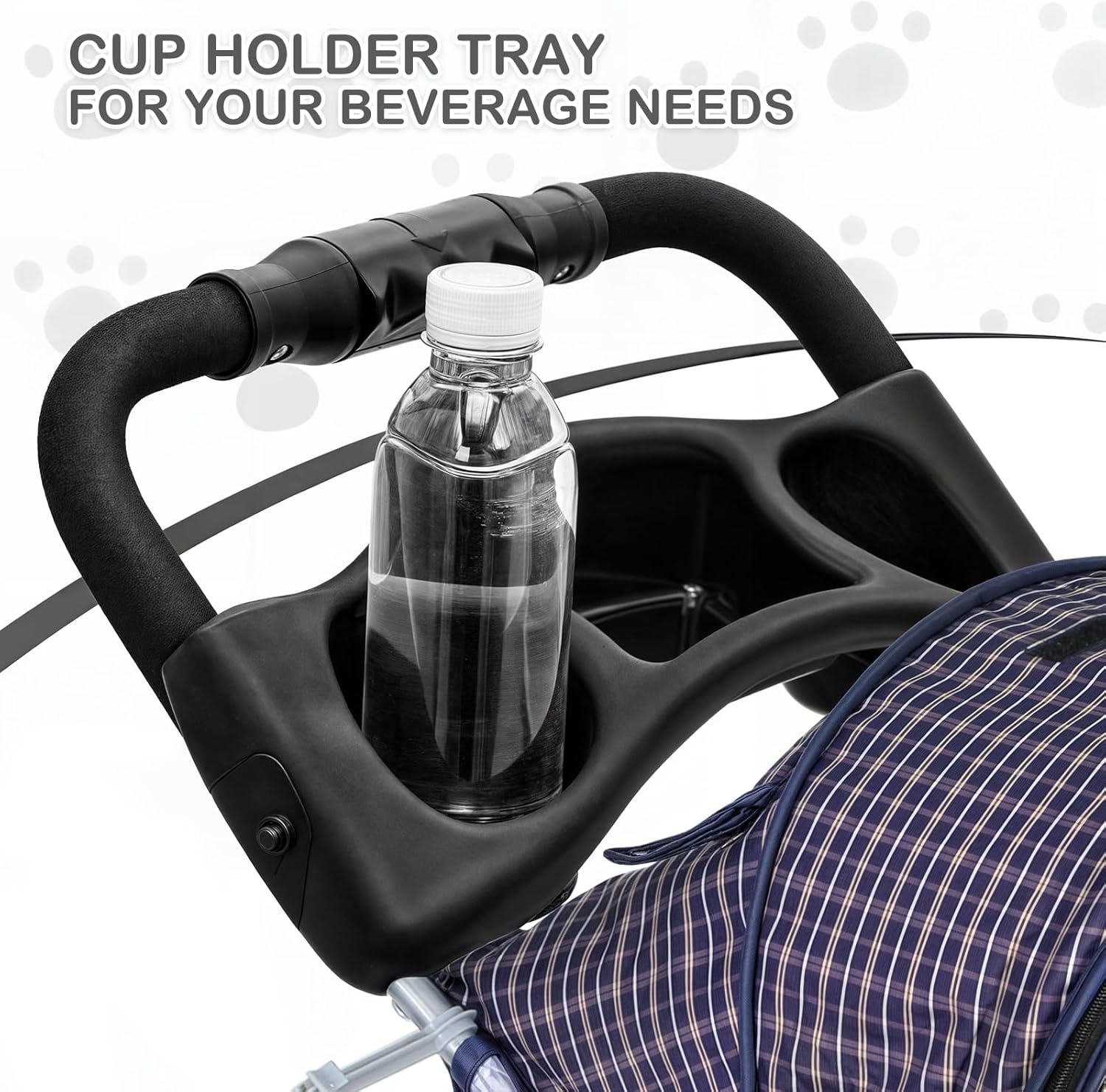 Plaid Foldable Dog Stroller with Storage and Cup Holder