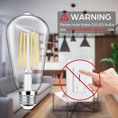 Miniatura 6 de Paquete de 4 bombillas LED Edison E26 vintage, equivalente a 100 W, 1400 lúmenes, alto brillo, 8 W, ST58, bombillas de filamento LED, 5000 K, luz