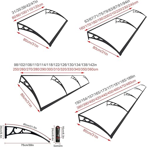 Miniatura 10 de Toldo transparente para ventana, toldo para puerta, resistente a los impactos, para puerta de ventana de patio, 608010047.2 in, cubierta de