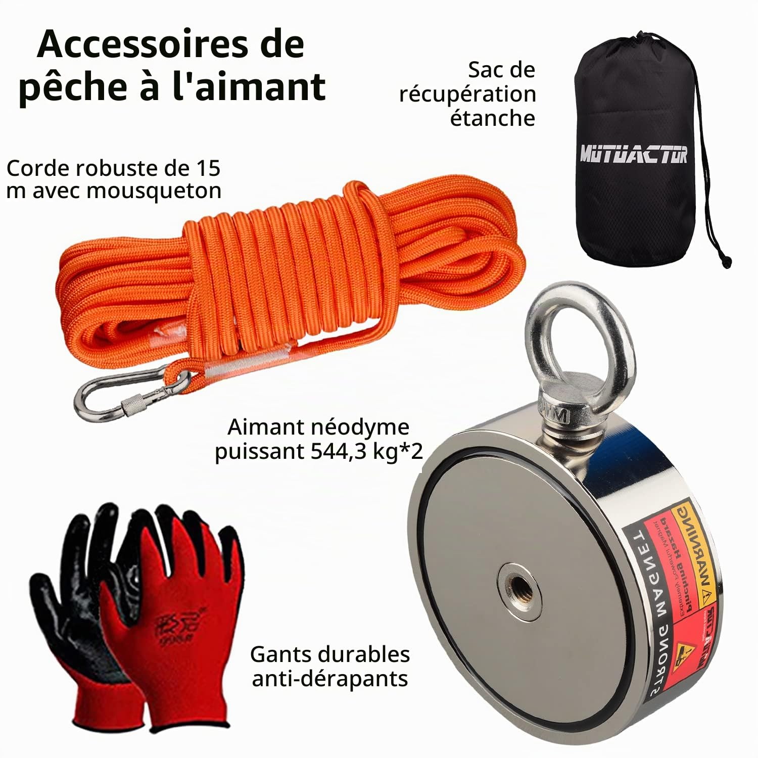 MUTUACTOR double côtés combiné 1000 kg vertical magnétique en néodyme Force Pêche Aimant avec boulons à œil,Trouvez le pouvoir du trésor dans la rivière