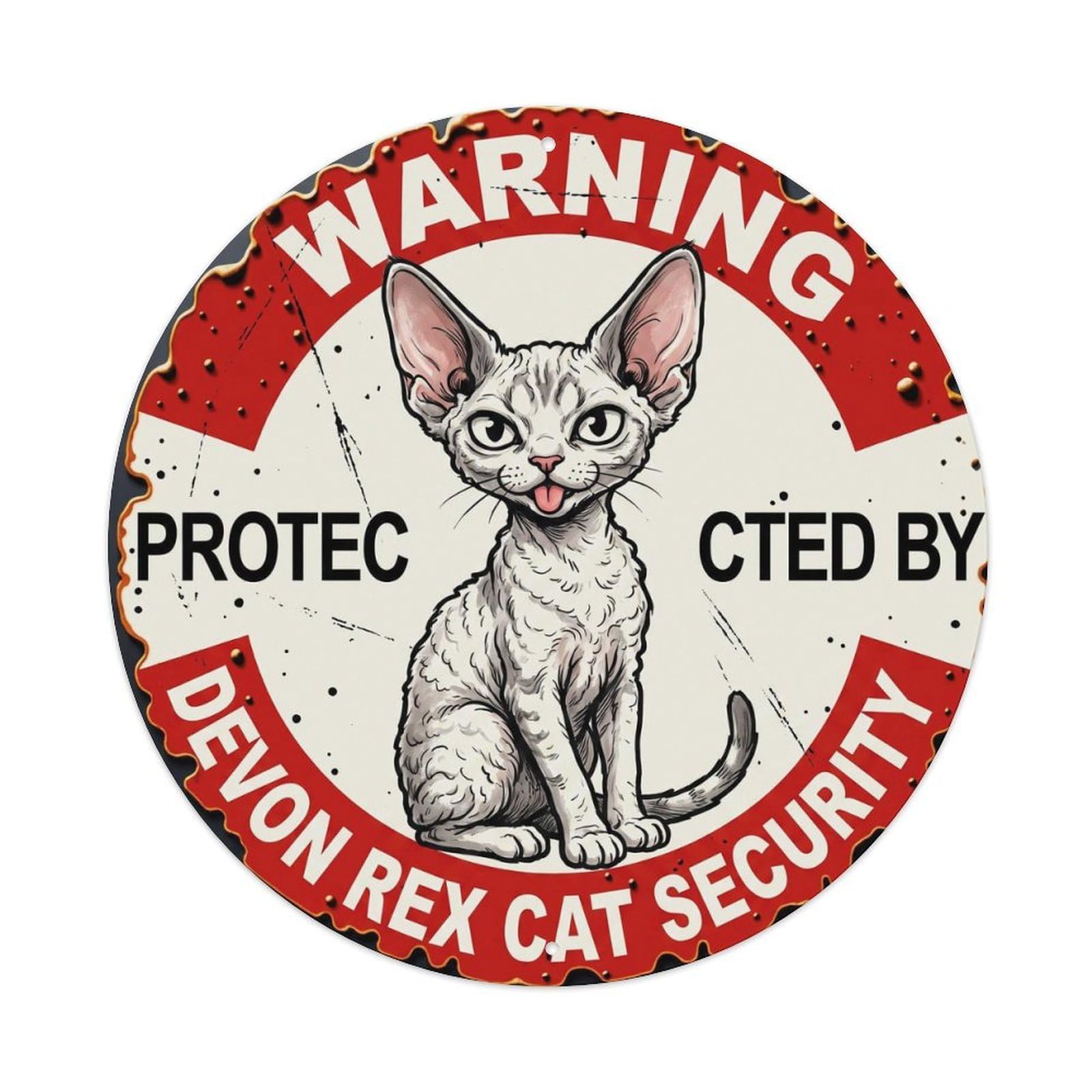 Metal Tin Sign Warning Protected By Devon Rex Cat Security Vintage