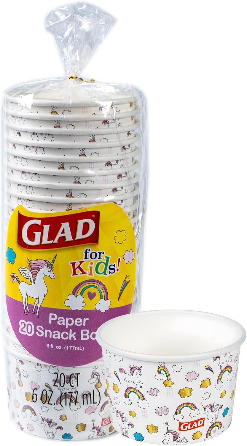 Glad for Kids Unicorn Mini Paper Snack Bowls, 6 Oz, 20 Count