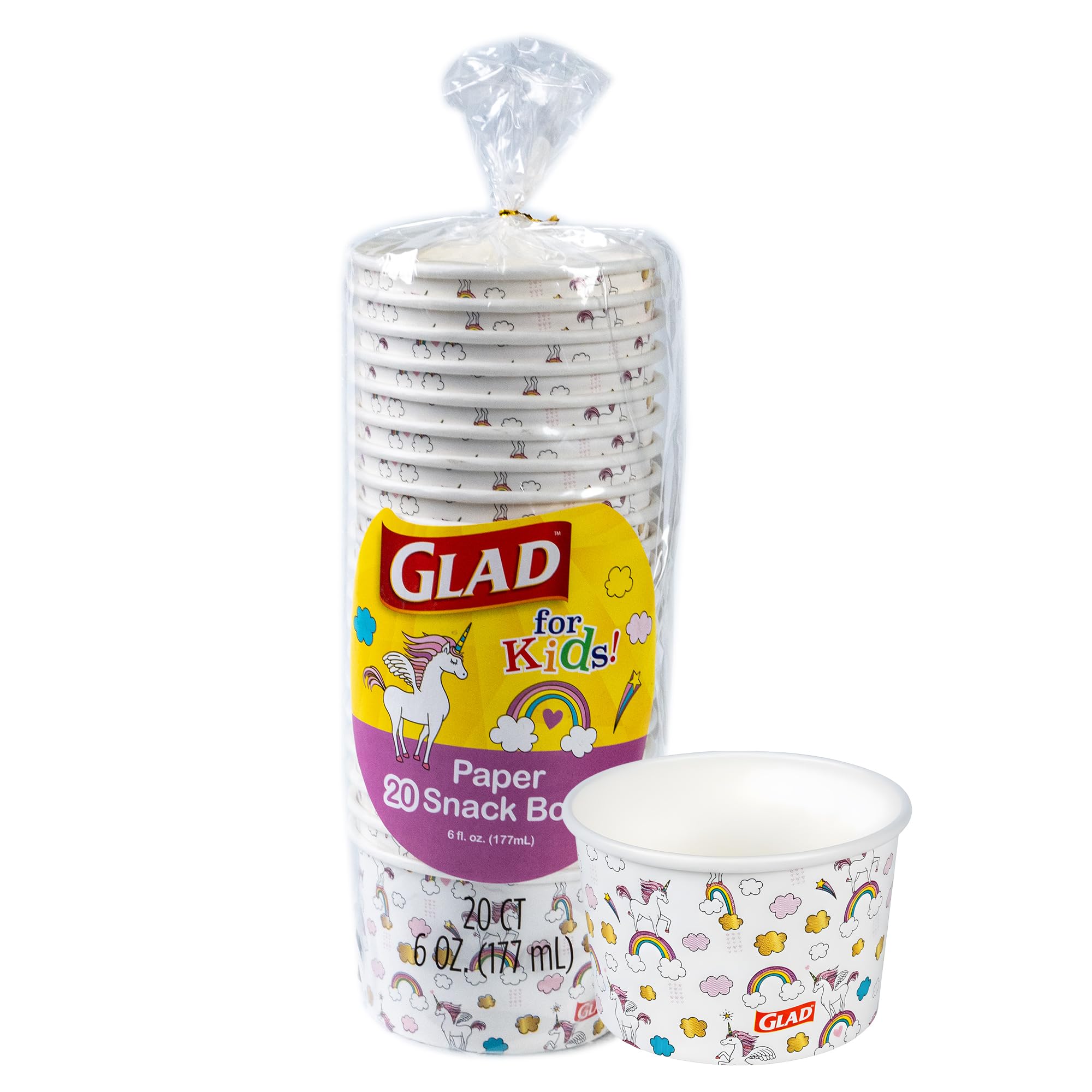 Glad for Kids Unicorn Mini Paper Snack Bowls, 6 Oz, 20 Count
