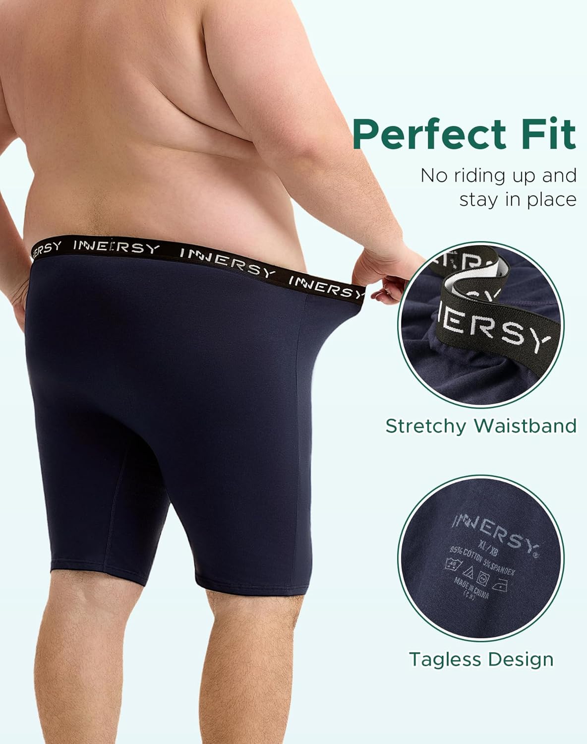 INNERSY Men's Big and Tall Underwear 8.5" Inseam Long Leg Cotton Moisture Wicking Boxer Briefs 3-Pack - Image 4