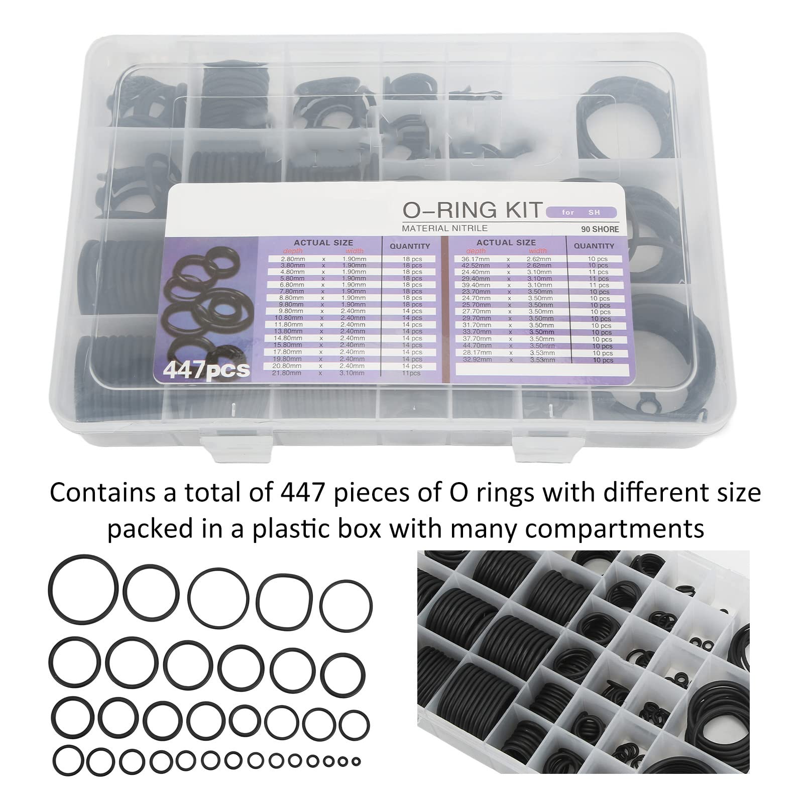Kit de juntas tóricas Kit surtido O-ring Junta tórica Juntas de goma HNBR premium para excavadora SH 447 piezas Kit O-ring AC