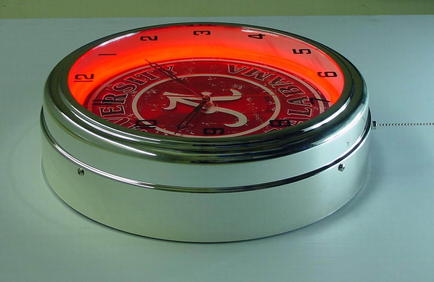 University of Alabama Logo Sign Neon Lighted Wall Clock Chrome Red