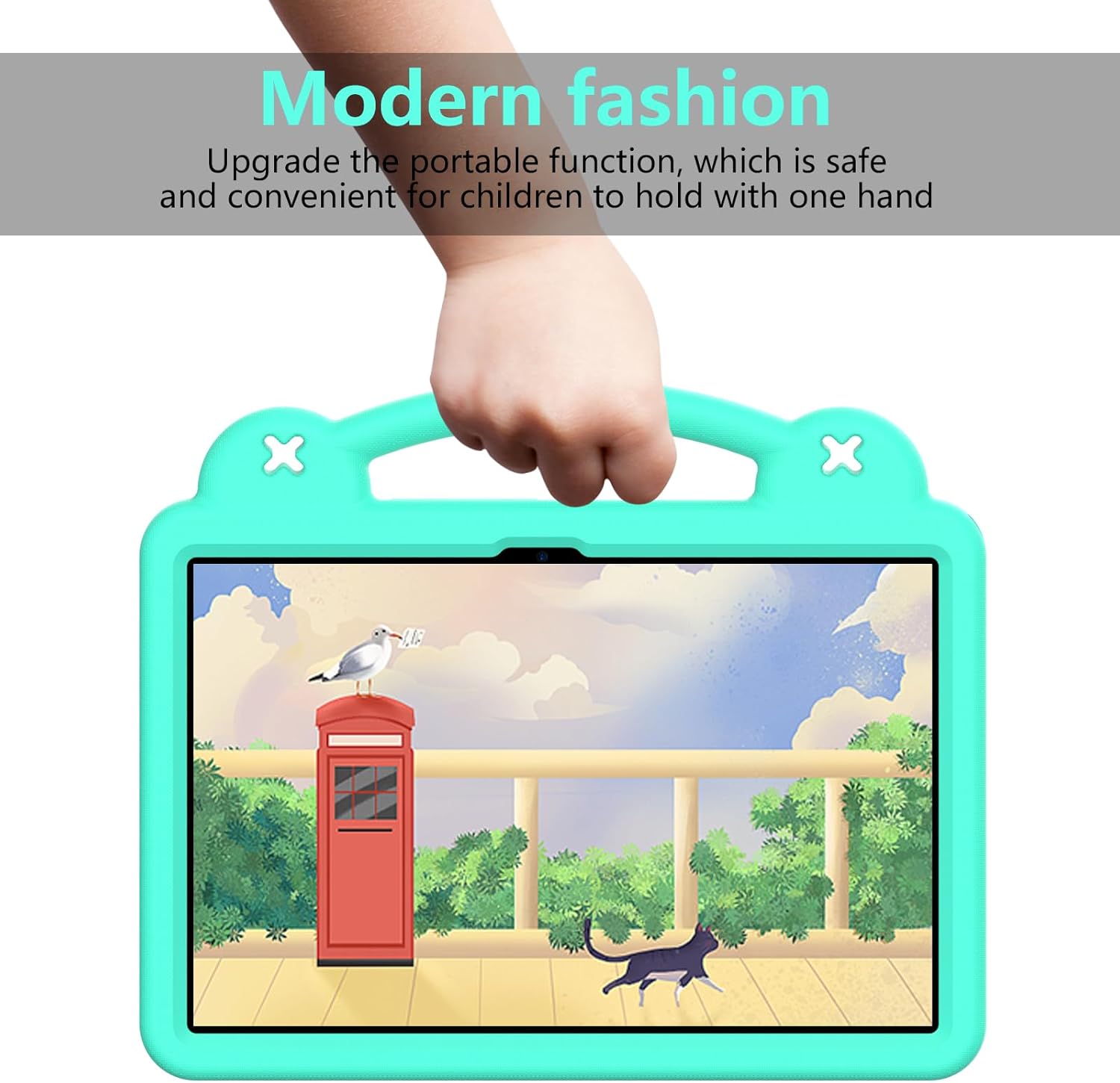 Compatible with Apple iPad Pro 12.9(2018/2020/2021/2022)/Pro 13(2024)/Air 13(2024) Tablet Case, Lightweight Shockproof Protective Case with Shoulder Strap & Stand Handle & Pen Tray Mint Green - Image 8