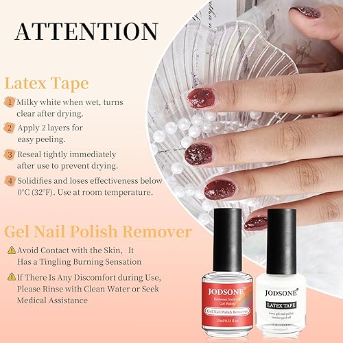 Miniatura 10 de JODSONE Kit de removedor de esmalte de uñas de gel, juego con removedor de esmalte de uñas de gel de 0.5 onzas, aceite de cutícula y cinta de látex,