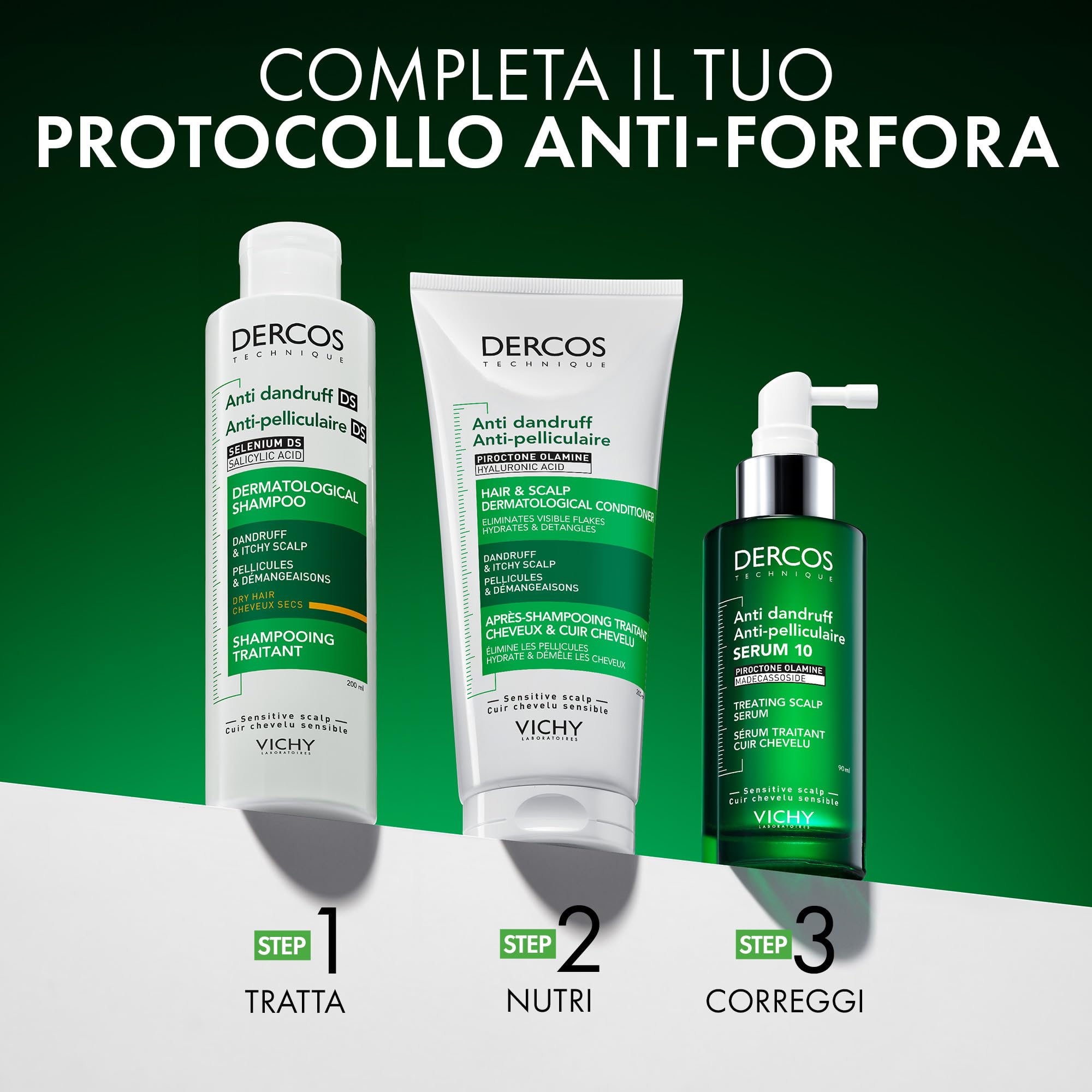 Vichy Dercos Eco-Ricarica Shampoo Anti-Forfora DS per Capelli Secchi, 390 ml
