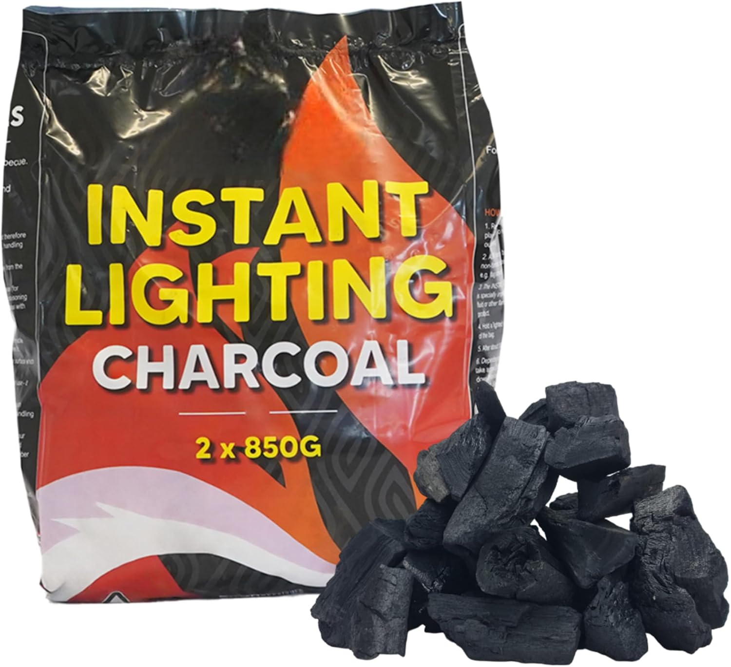 AMOS Instant Light Barbecue Charcoal 2 x 850g BBQ Grill Coal Bags