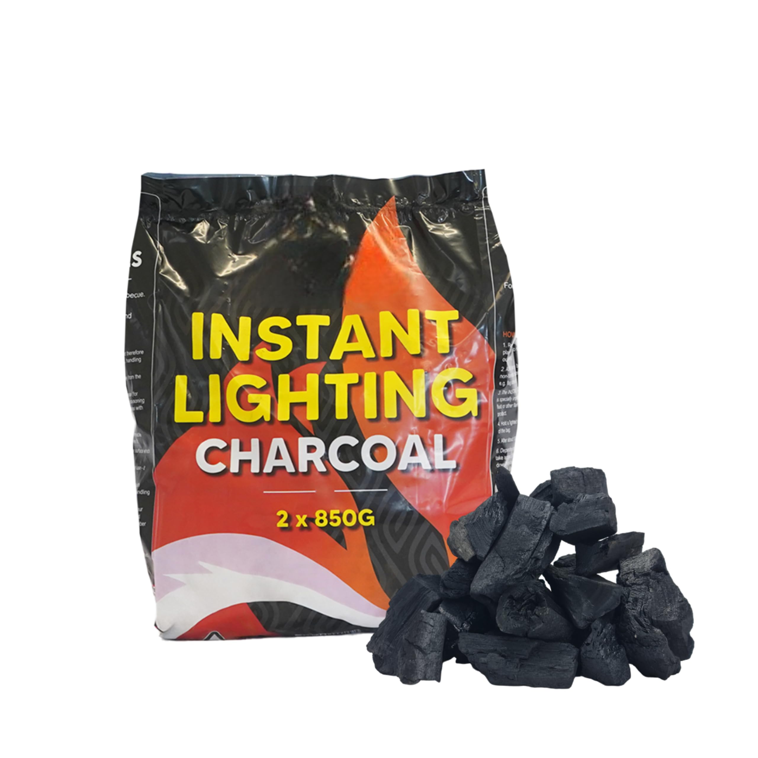 AMOS Instant Light Barbecue Charcoal 2 x 850g BBQ Grill Coal Bags