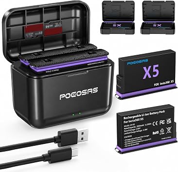 360 X5 Battery for insta360 x5,2-Pack 2850mAh 360 X5 Replacement Batteries with Fast Charger for Insta 360 X5 Camerax5Battery Protection Cases*2