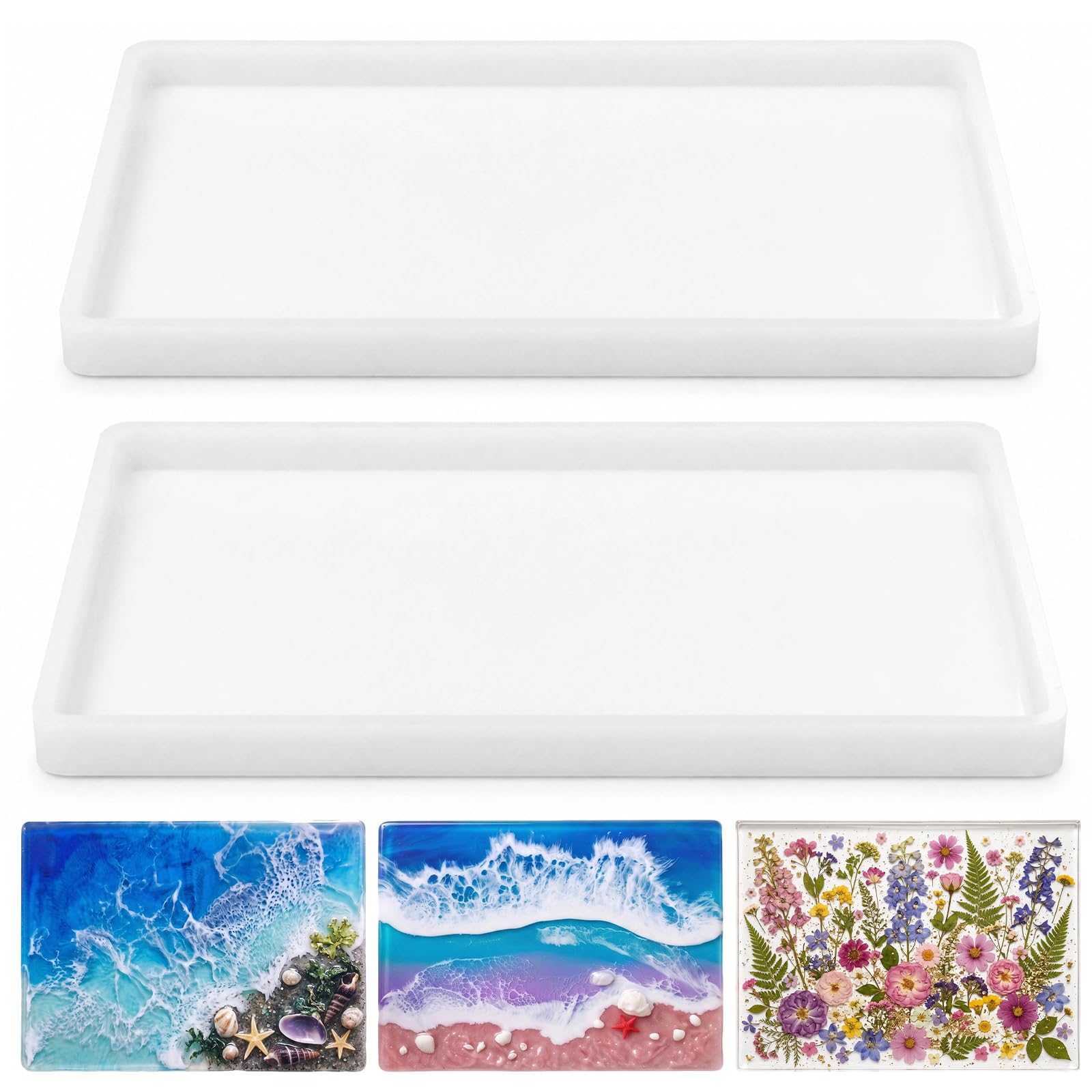 2 Pcs Epoxy Resin Molds Small Silicone Mold Tray Rectangular Flat Trays Silicone Molds Casting Molds Resin Tea Tray Mold Fruit Tray Epoxy Mold Coaster Jewelry Tray Mold for DIY Decorative Plate