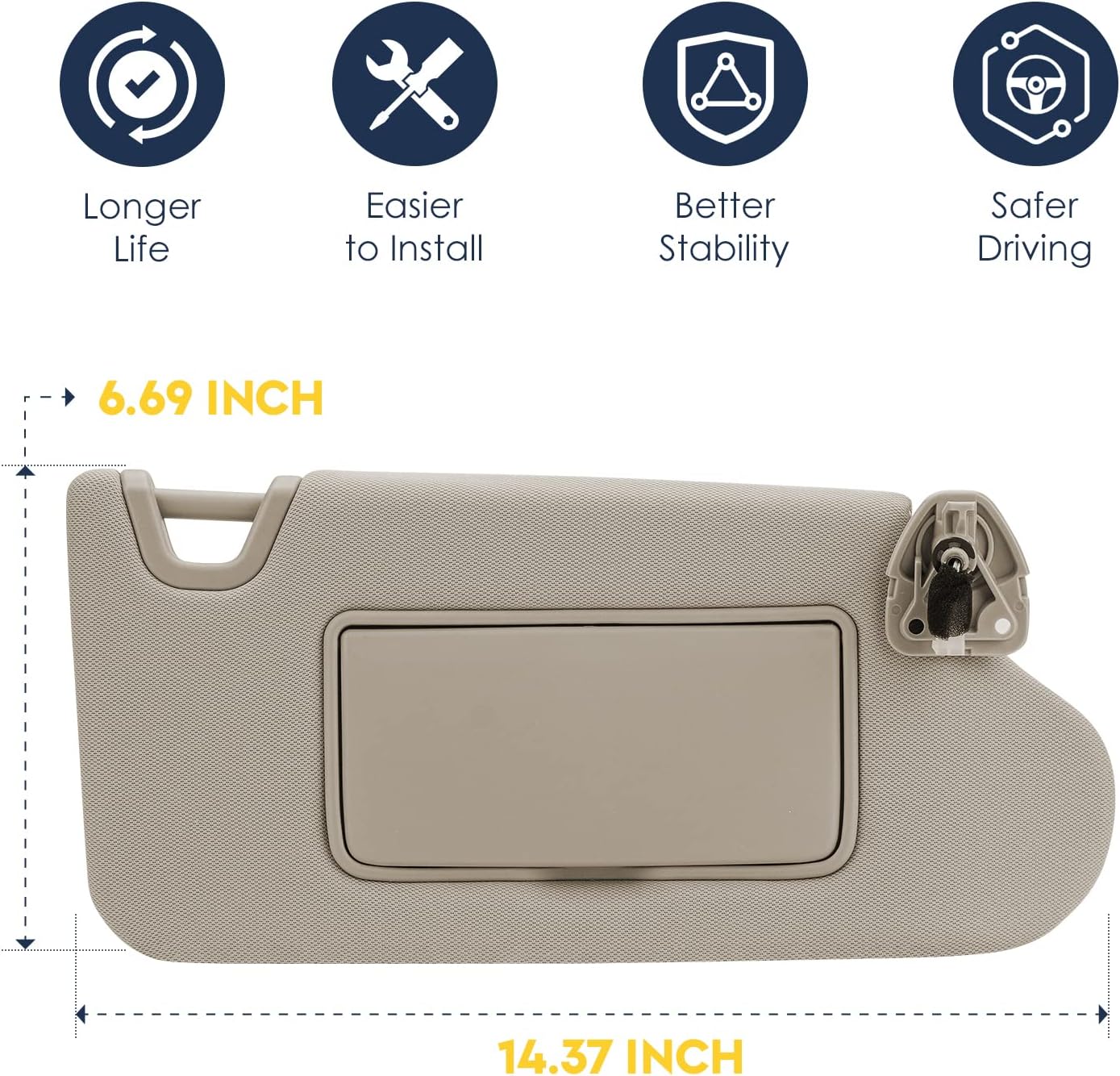 Right Passenger Side Sun Visor with Light Fit for Nissan Altima 2013 2014 2015 2016 2017 2018, Without Sunroof Replaces for 96400-3TA2A Beige