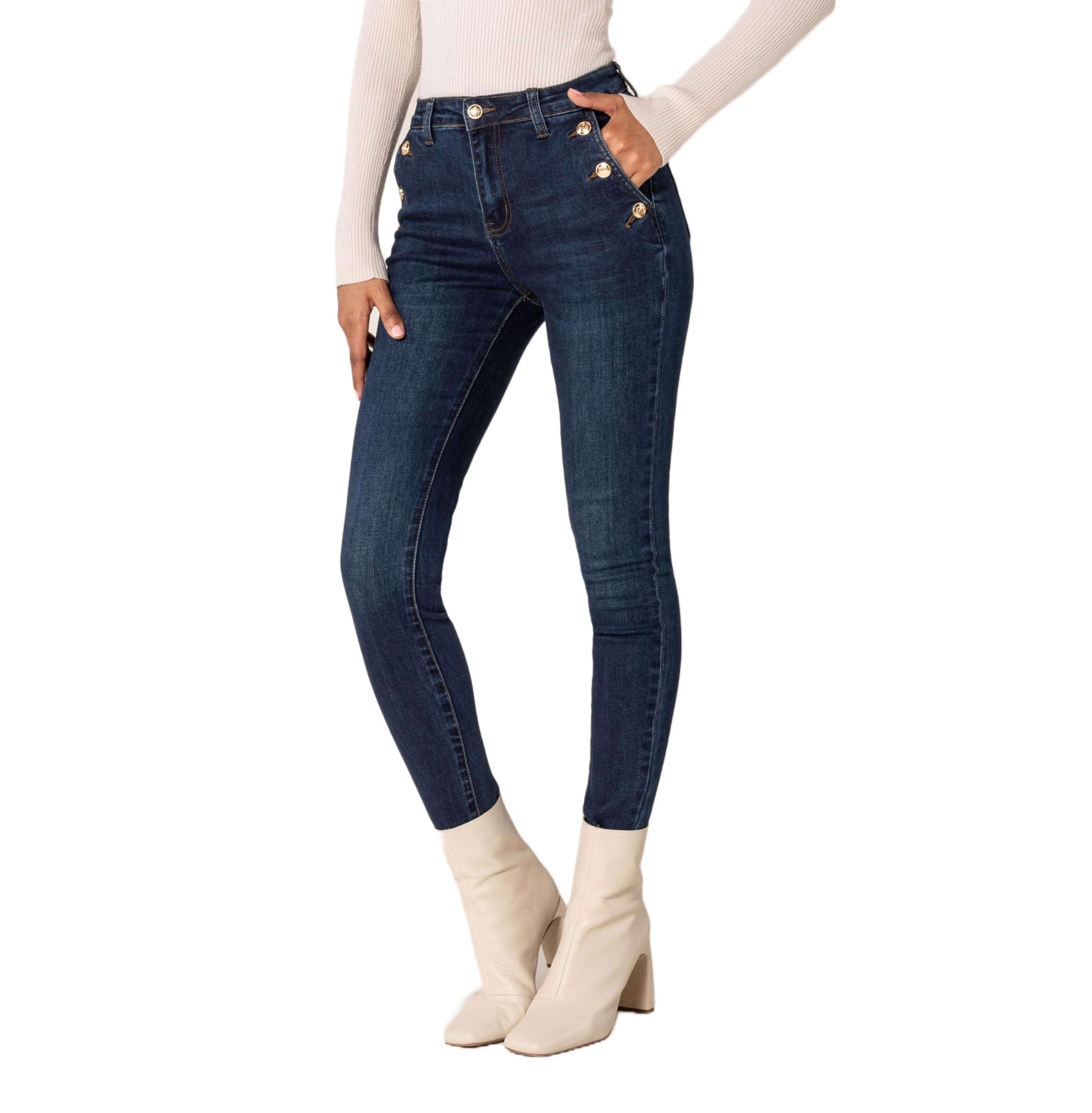 Nina Carter P217 Jeans skinny da donna, a vita media, look usato, jeans elasticizzati
