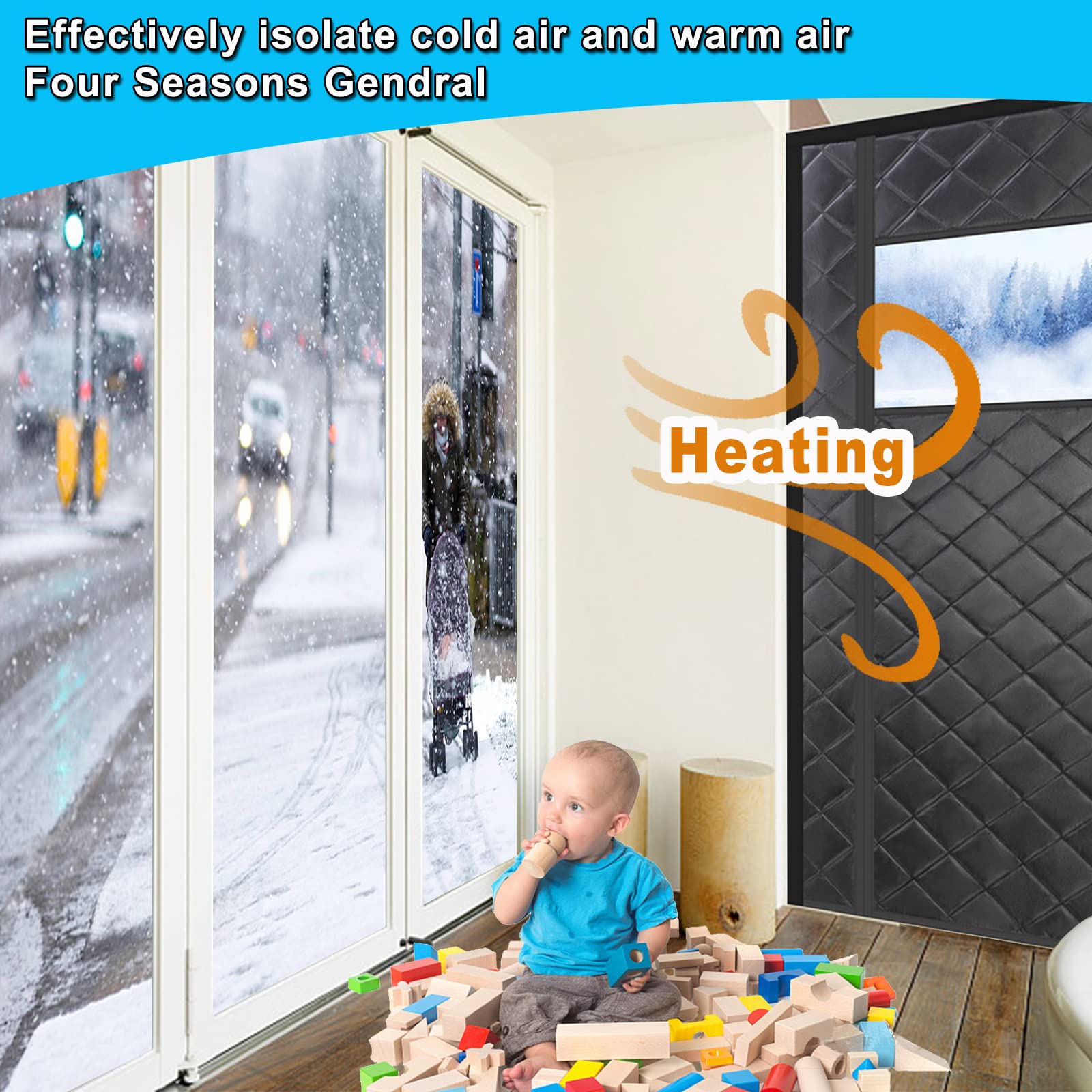 Wärmeschutzvorhang für Tür Ohne Bohren 110x205cm, Haustür Panel-Isolierung Oxford Fenster Wärmeschutz Vorhang für Außentür - Braun