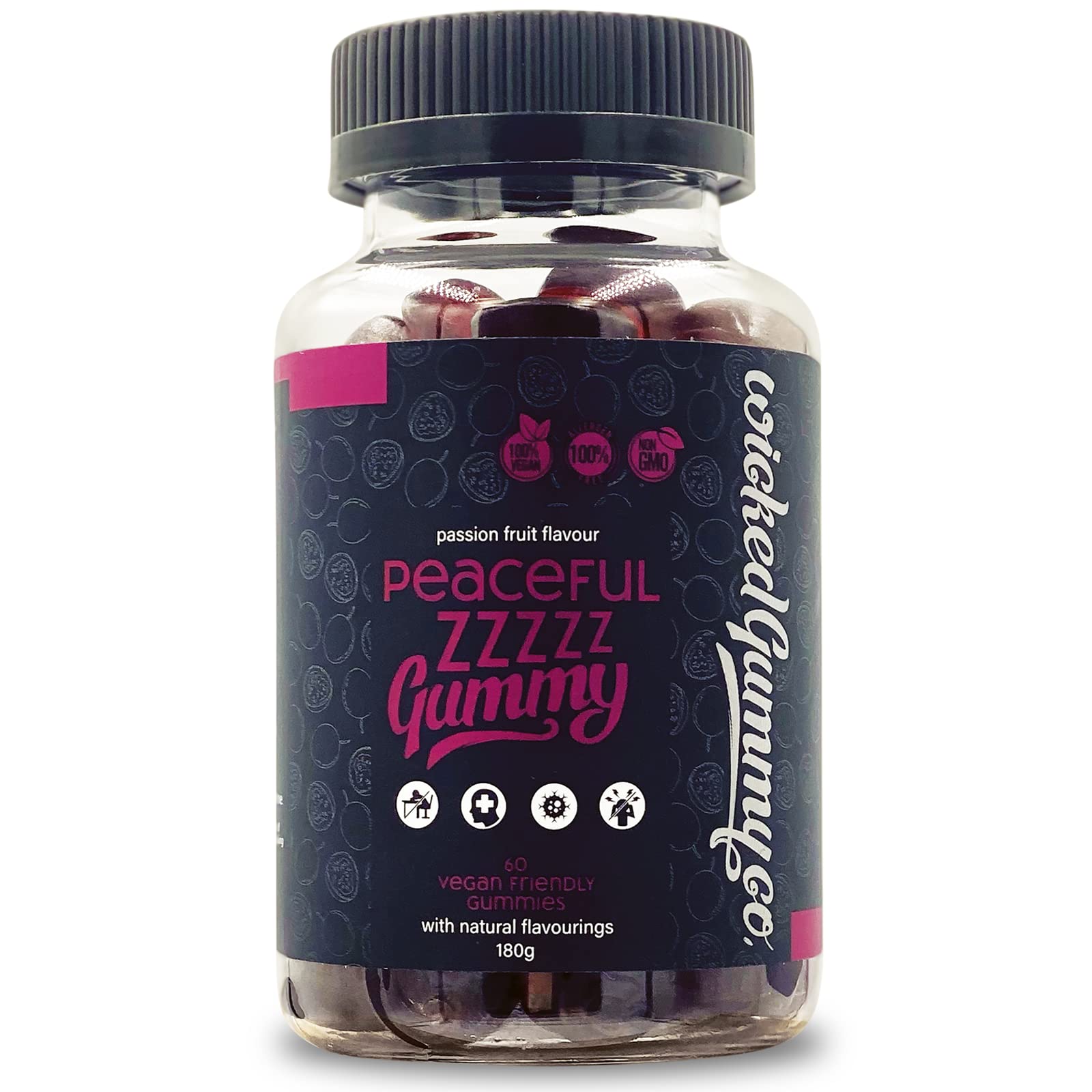 Wicked Gummy Co. Peaceful ZZZZZ Gummy Vitamins 60 Passion Fruit